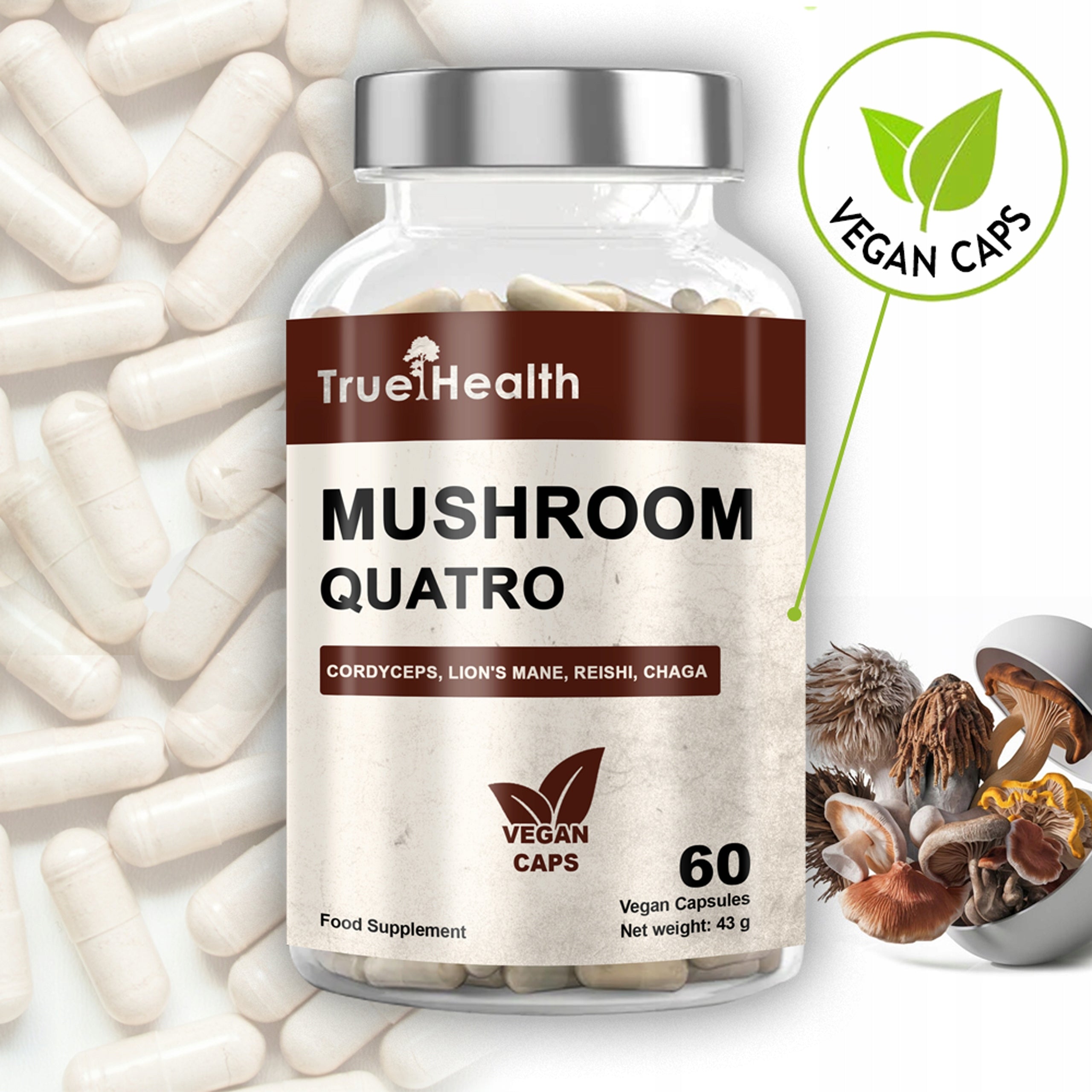 MUSHROOM COMPLEX 60 capsules MIX FUNCTIONAL MUSHROOMS ADAPTOGEN TRUE HEALTH