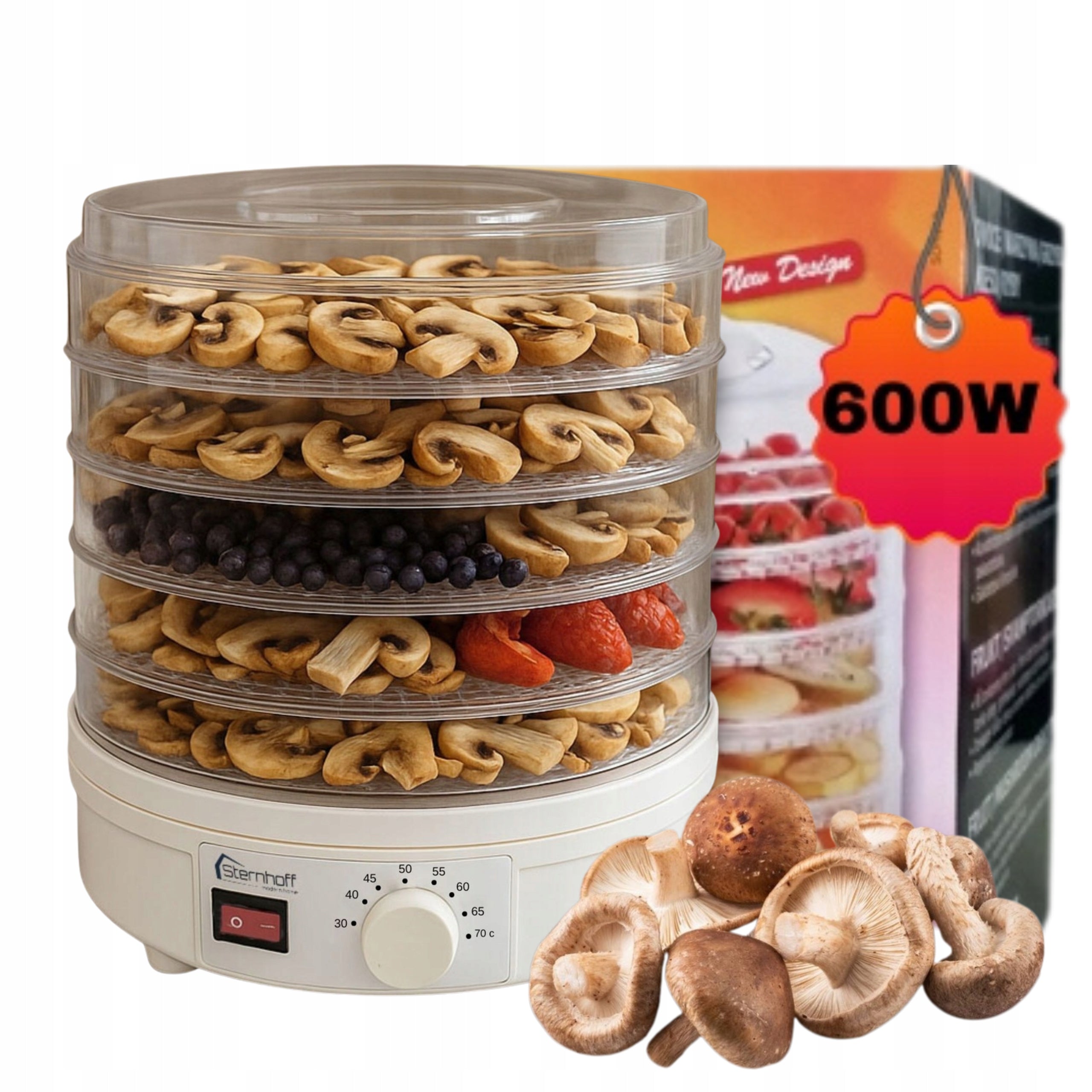 MUSHROOM DRYER FRUIT HERBS LARGE FOOD 5 SIT Sternhoff 600W