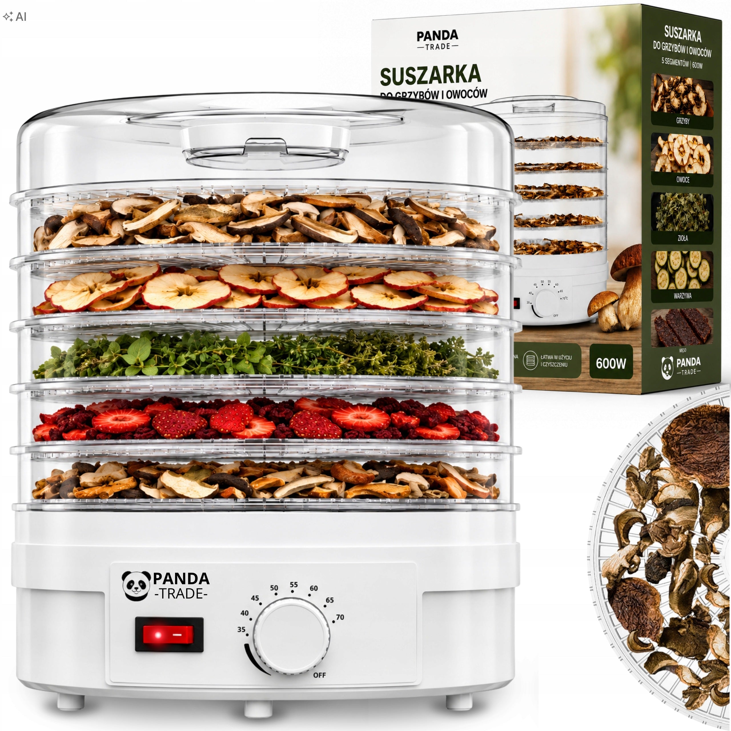 MUSHROOM DRYER FRUIT VEGETABLES HERBS FOOD STRONG 600W LARGE XXL 5 SIEVES