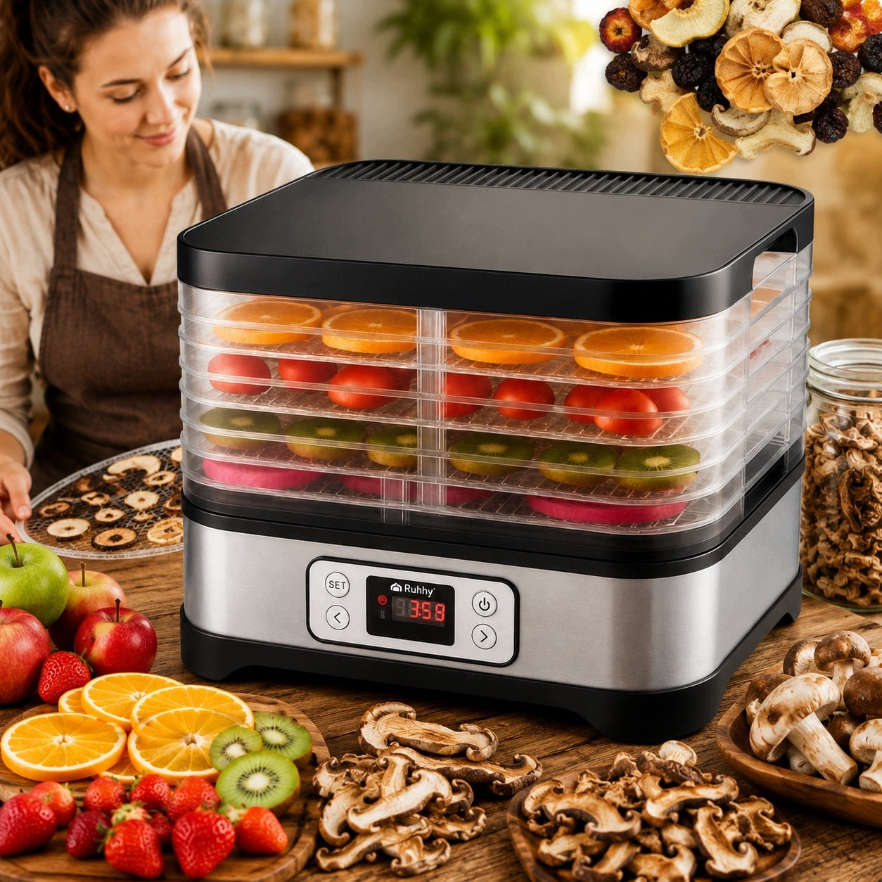 MUSHROOM DRYER LCD 24H PROGRAMMER 10 L FRUIT VEGETABLES MEAT HERBS LARGE Manufacturer code SUSZARKA DO MIĘSA I GRZYBÓW 10L 5TACEK