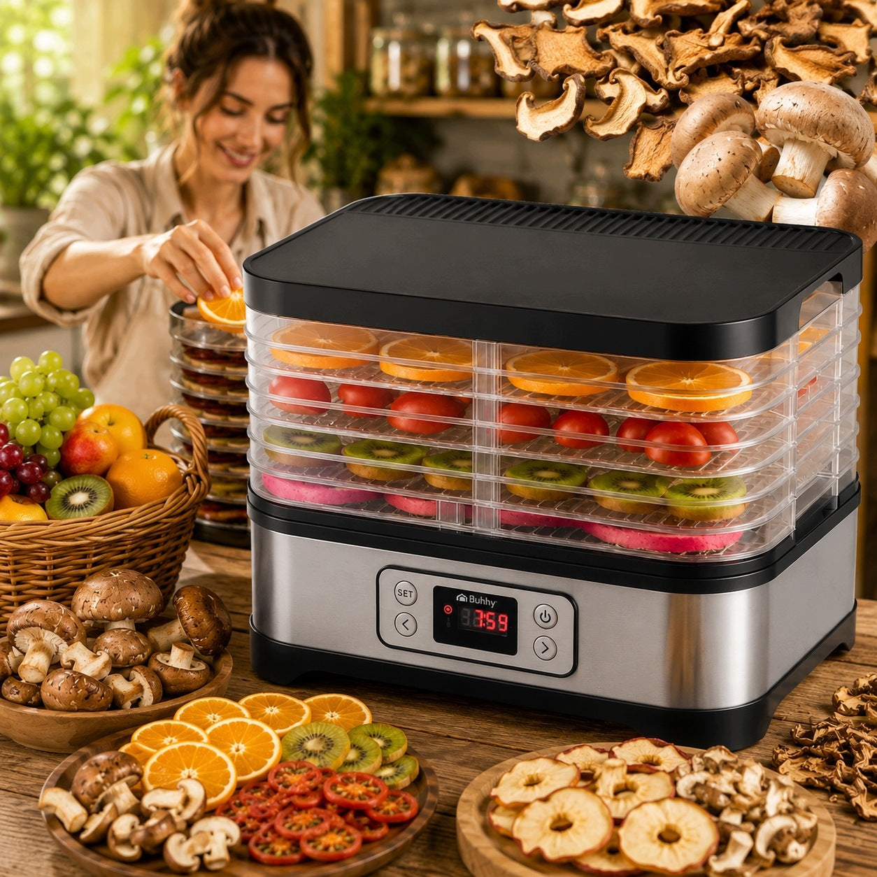 MUSHROOM DRYER LCD 24H PROGRAMMER 10 L FRUIT VEGETABLES MEAT HERBS LARGE Packaging status original