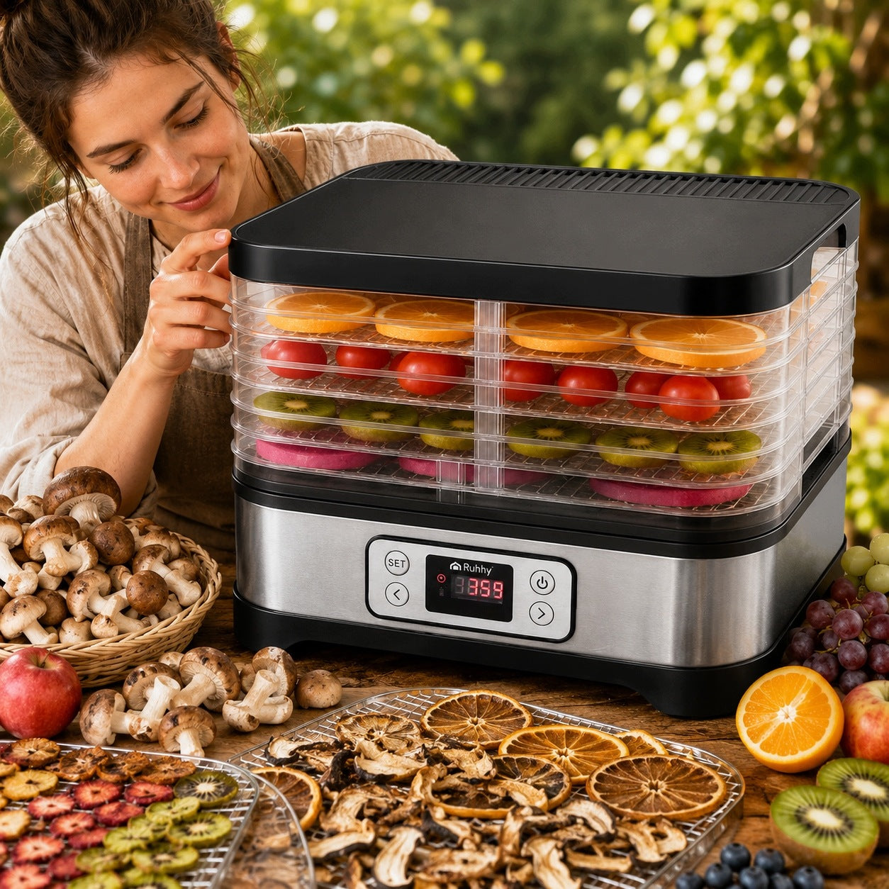 MUSHROOM DRYER LCD 24H PROGRAMMER 10 L FRUIT VEGETABLES MEAT HERBS LARGE