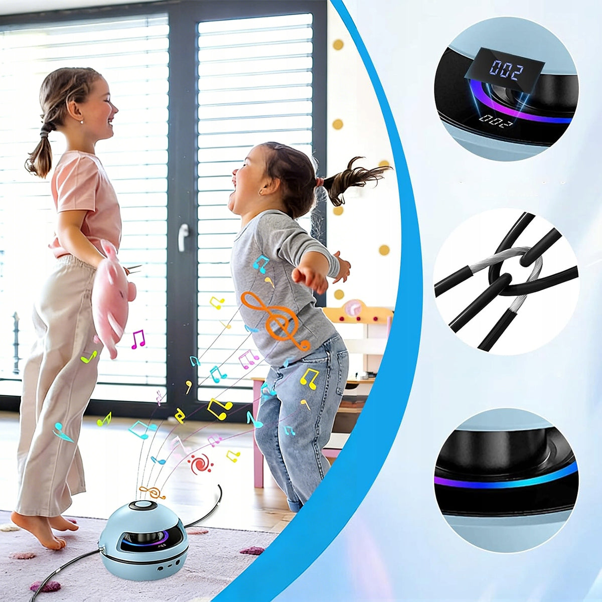 MUSIC SKIPPING ROPE, SMART AUTOMATIC BLUETOOTH SKIPPING ROPE + REMOTE CONTROL Rope length 70 cm