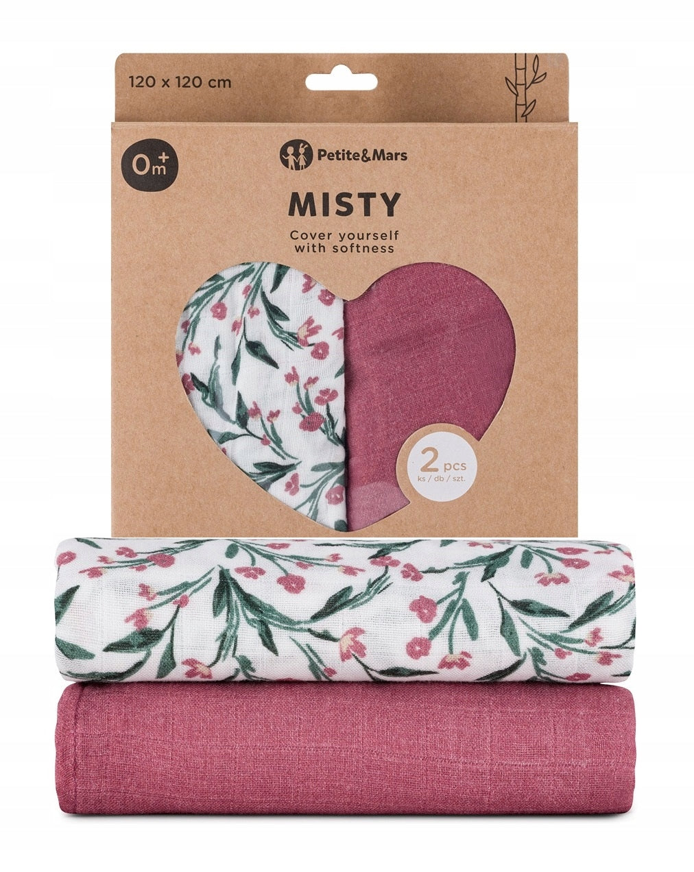 MUSLIN DIAPER 2 pcs MUSLIN SWADDLE 120x120cm PETITE&MARS MISTY