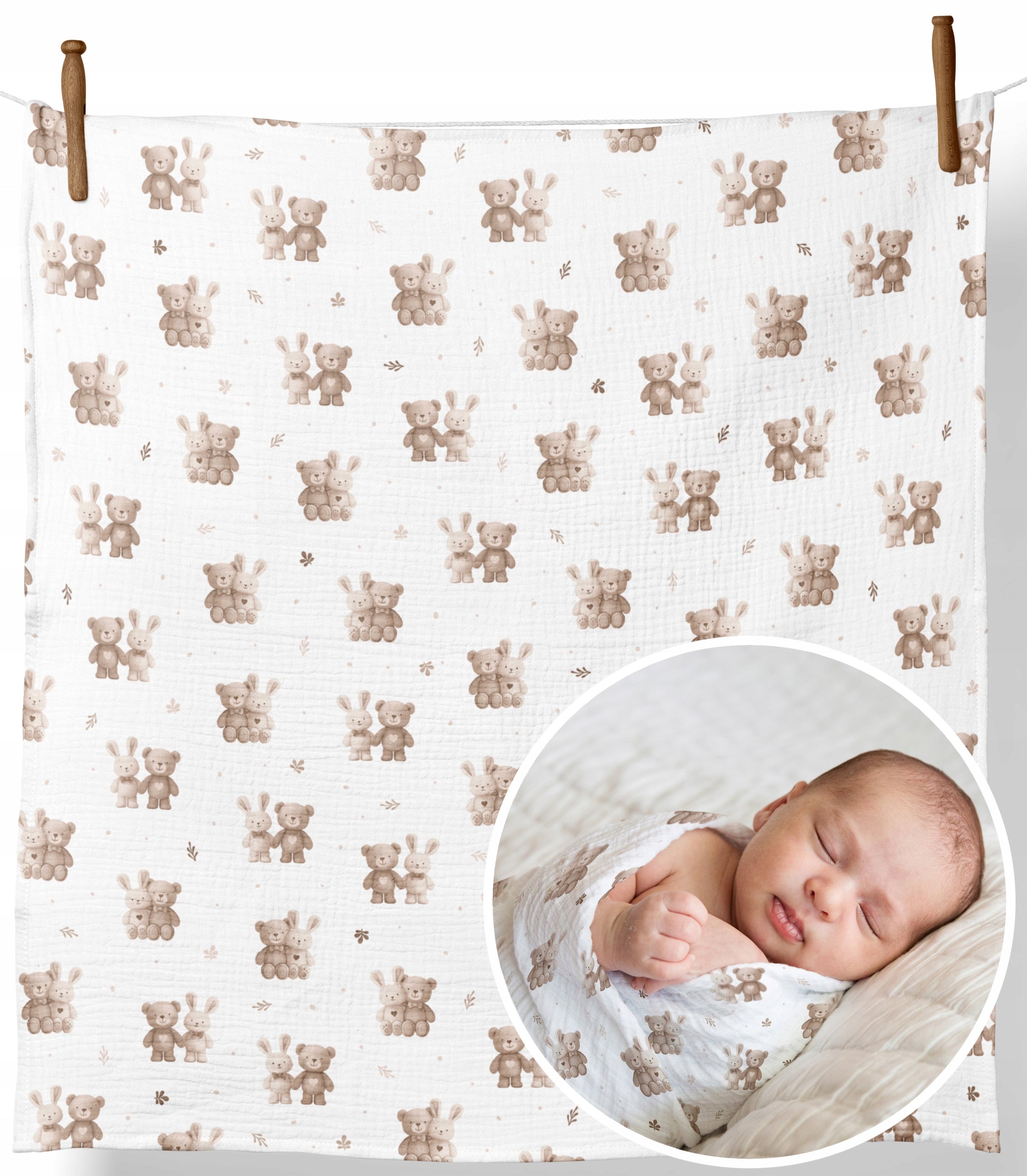 MUSLIN DIAPER THICK CROCHETED 120x120cm BLANKET SWADDLE POLISH PRODUCT