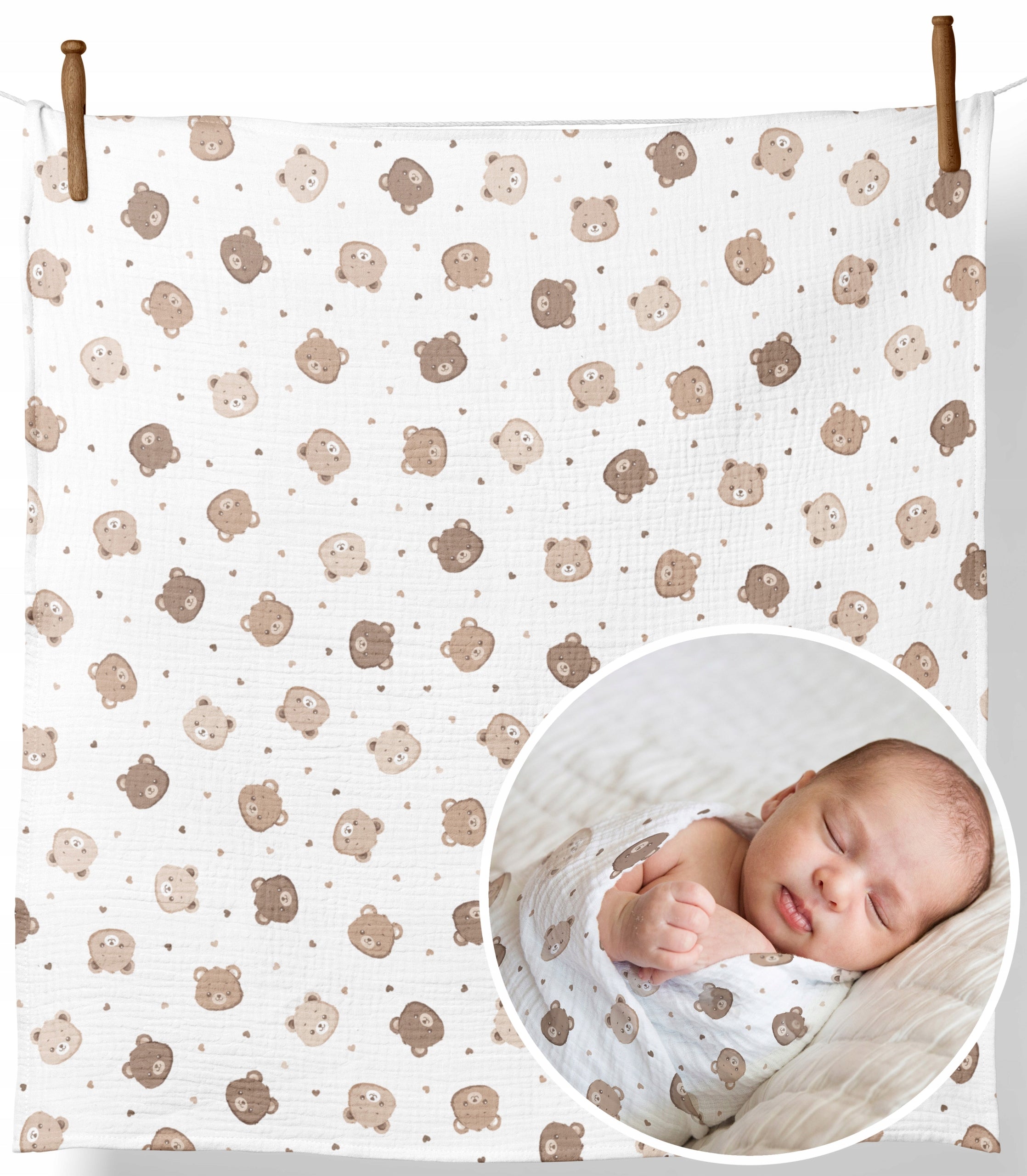 MUSLIN DIAPER THICK CROCHETED 120x120cm BLANKET SWADDLE POLISH PRODUCT