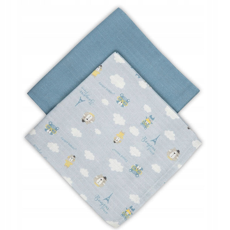 MUSLIN DIAPERS 2 PCS 70X70 CM BONJOUR PARIS BLUE CANPOL