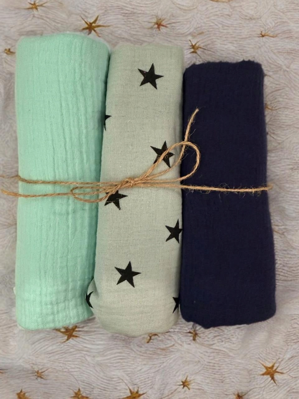 MUSLIN Diaper 3-Pack 80x60 Cotton Diapers STARS POMEGRANATE MINT Packaging status original