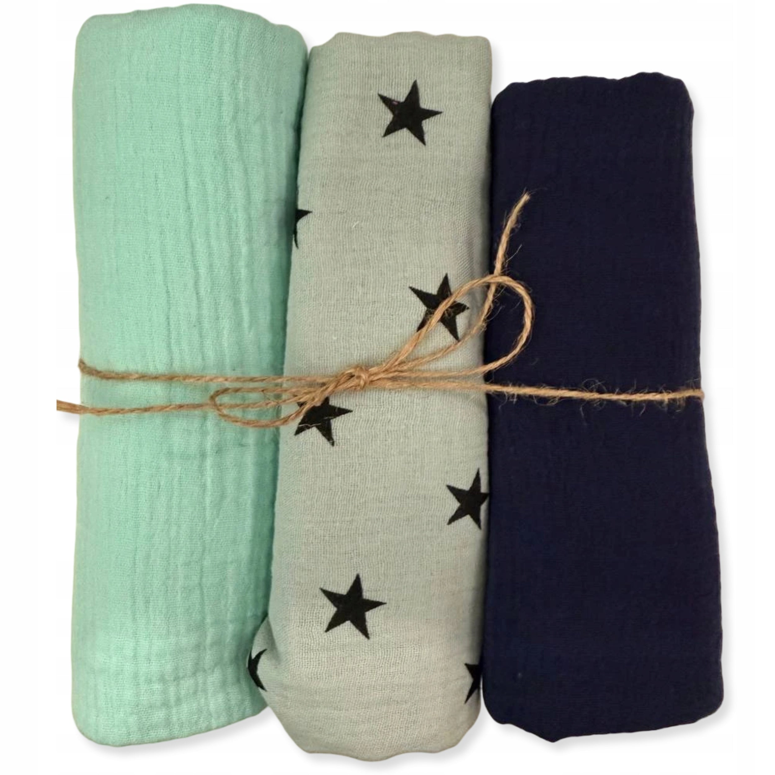 MUSLIN Diaper 3-Pack 80x60 Cotton Diapers STARS POMEGRANATE MINT