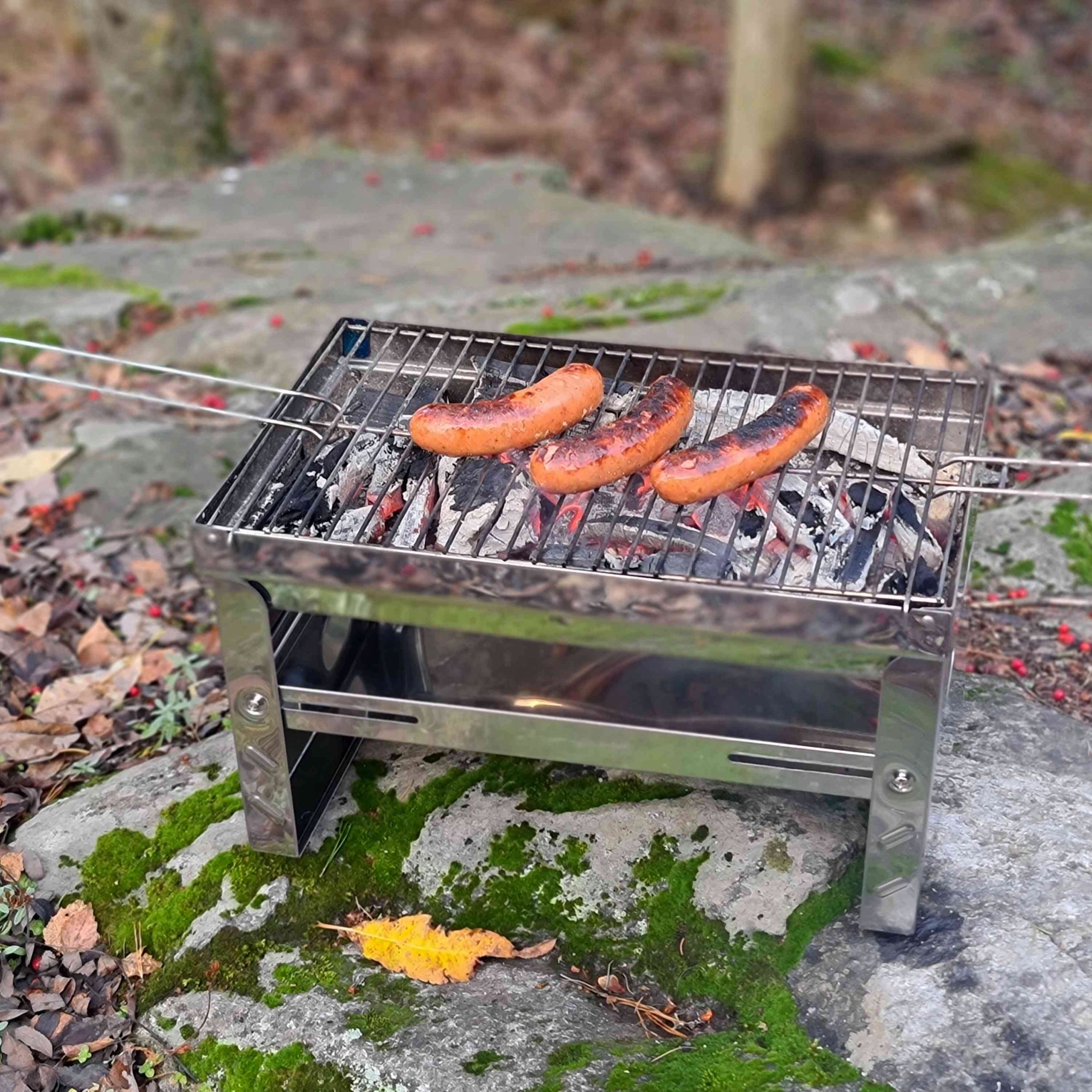 MUSTANG OUTDOOR Nerezový skládací gril, cestovní, na uhlí + taška 325421 Grill width 45.5 cm