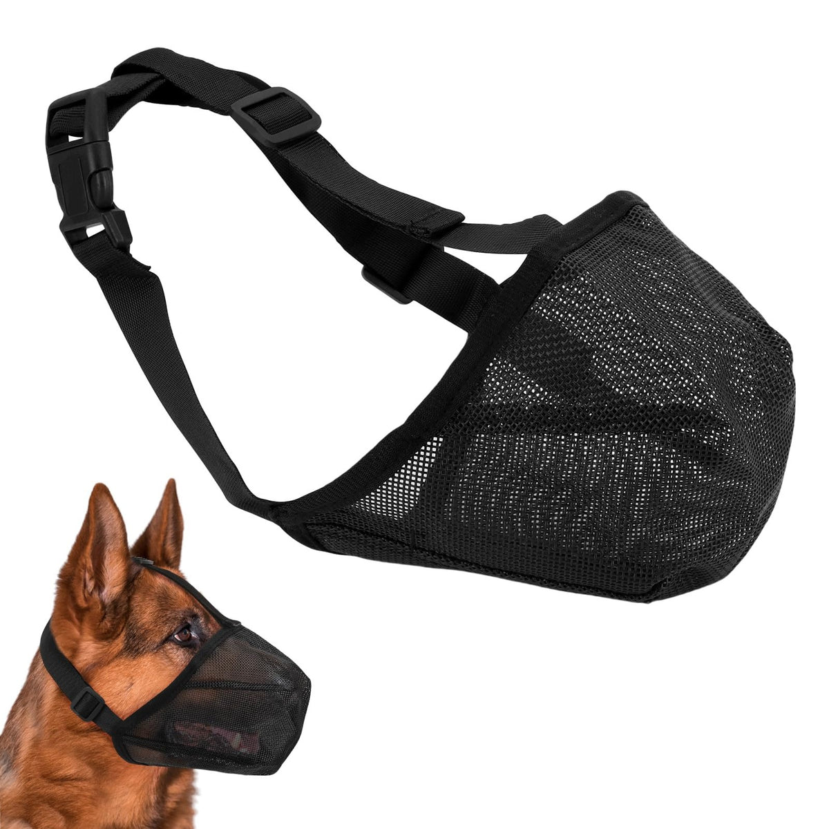 MUZZLE FOR MEDIUM DOGS BLACK MESH BREATHABLE SIZE M ADJUSTABLE