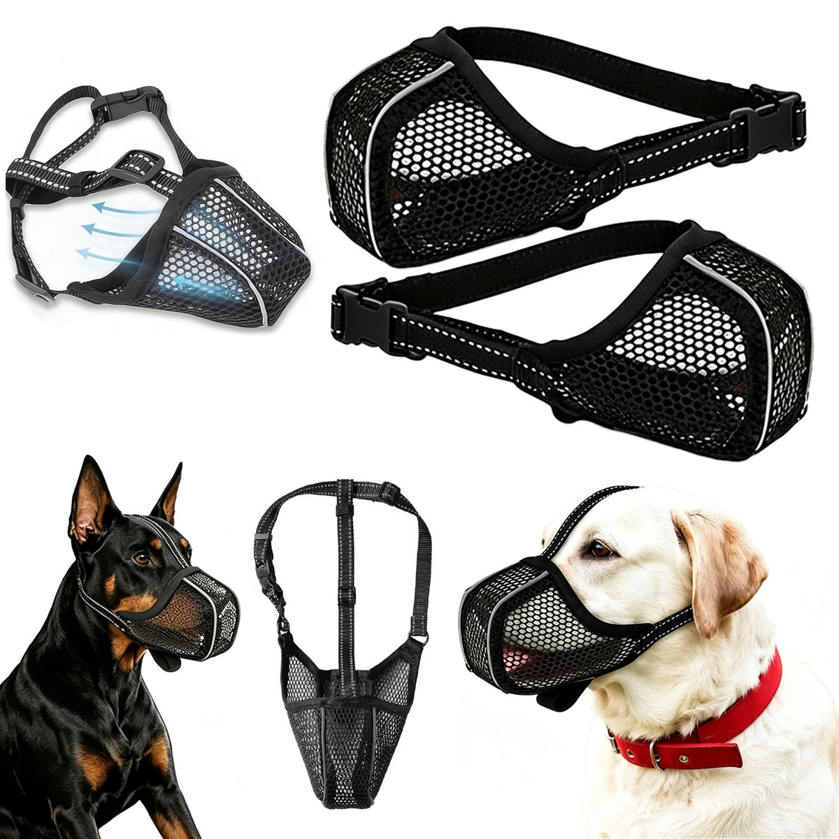 MUZZLE SAFE WITH MESH PHYSIOLOGICAL REFLECTIVE ADJUSTABLE FOR DOG 2 PCS