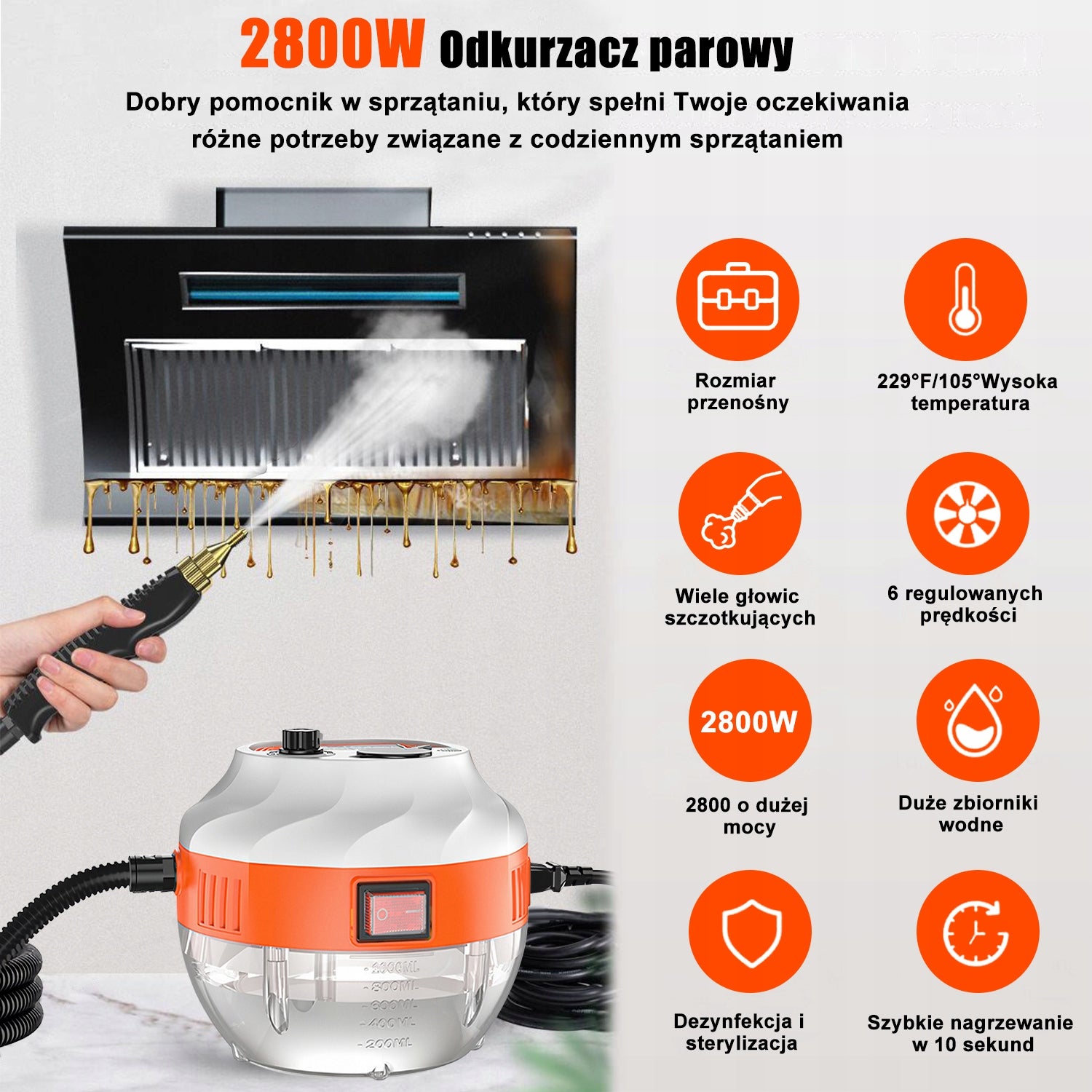 MYJKA PAROWA Ultrixe 3800 W 6-biegowa 3BAR kolor pomarańczowy Packaging status original