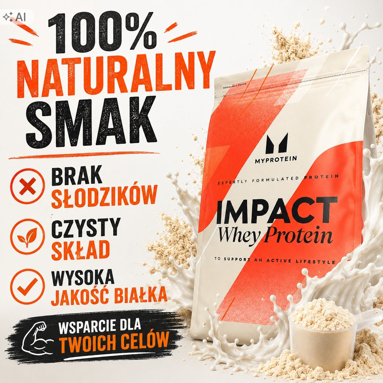 MYPROTEIN IMPACT WPC 1KG BESMAKOWY PROTEIN NATURAL NO SWEETENERS AROMAS Packaging status original