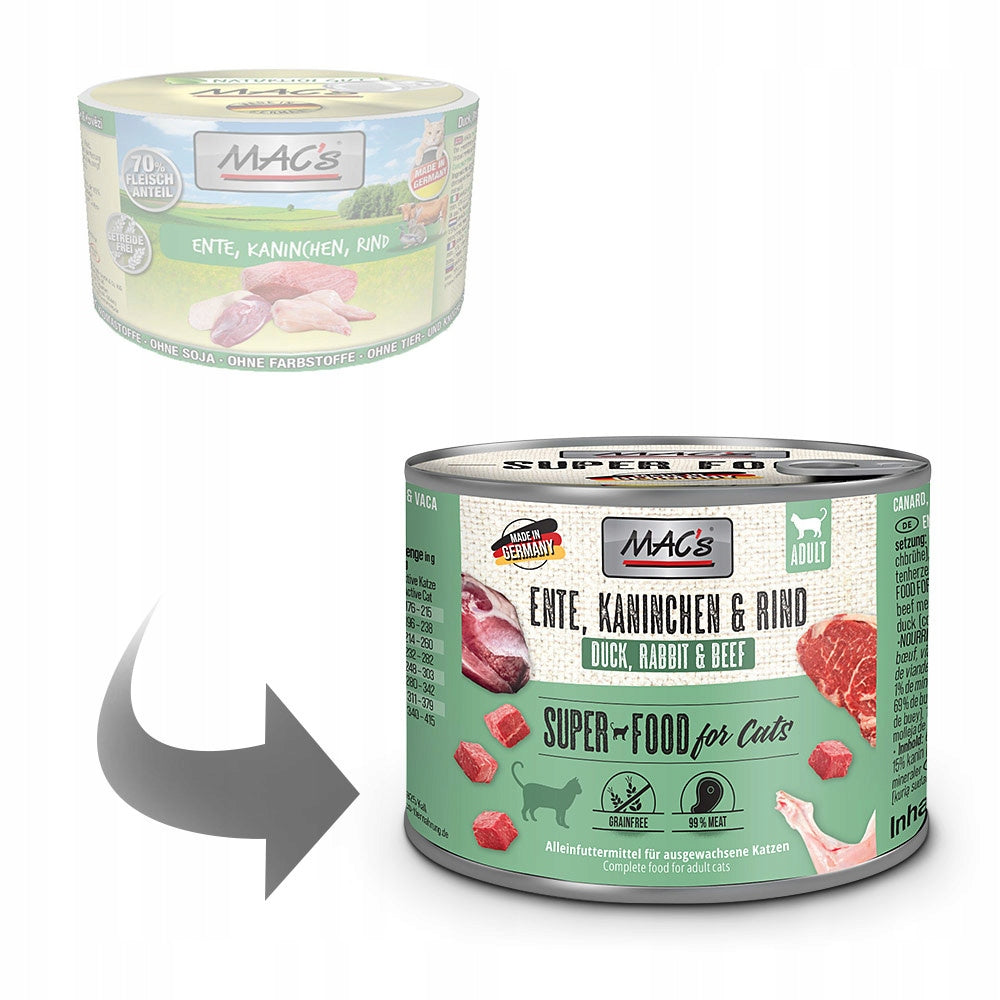 Mac's Cat DUCK BEEF RABBIT 200g Wet Cat Food Grain Free Natural Manufacturer code 4027245008109