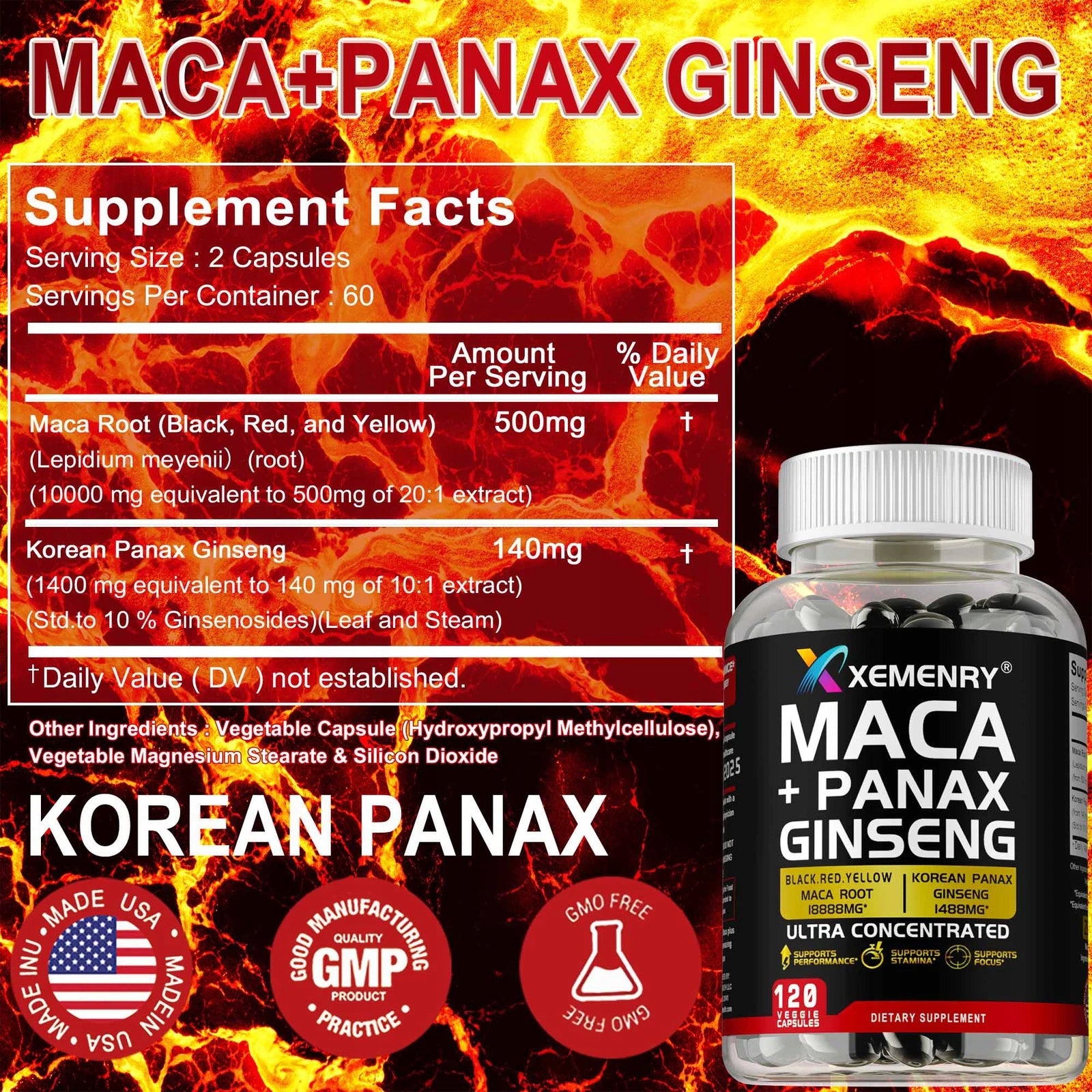 Maca and ginseng (Panax Ginseng) – muscle health, testosterone booster, ene Expiration date at least 1 year from the date of purchase