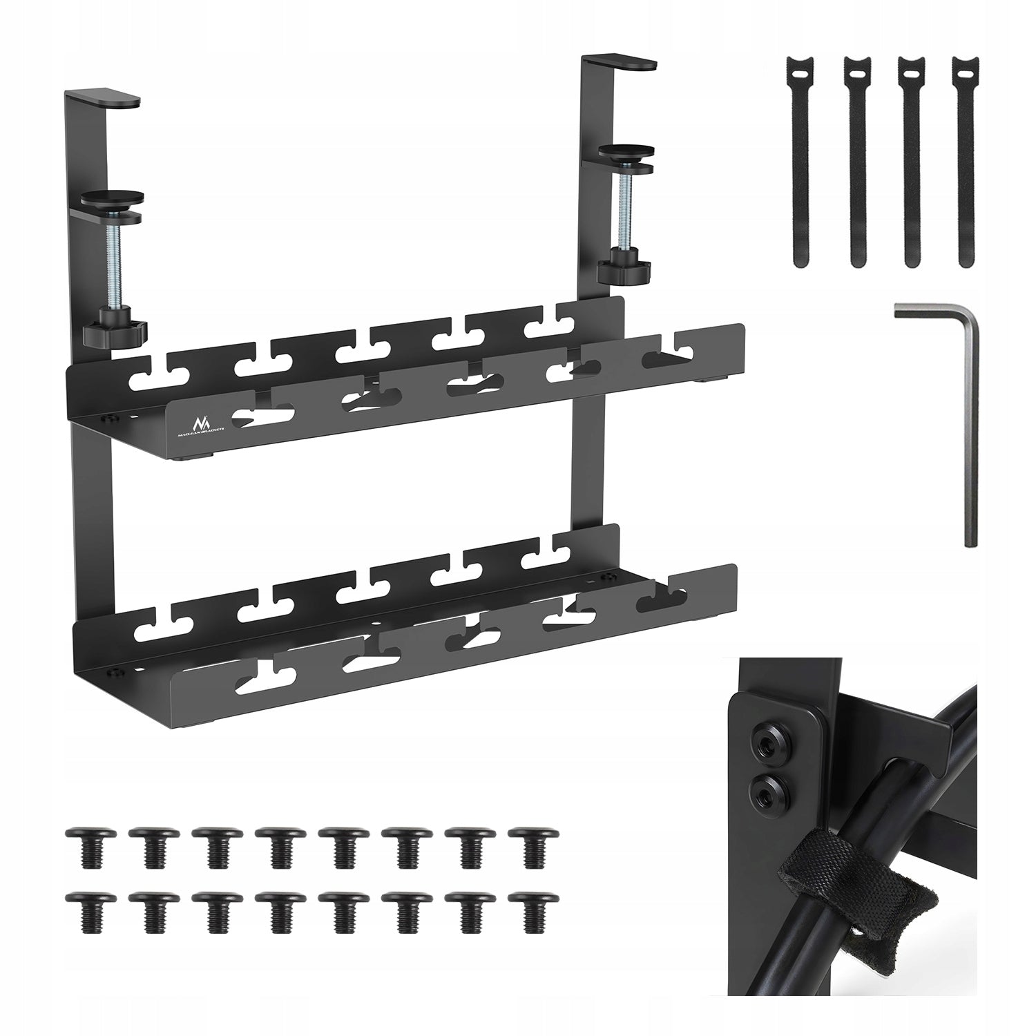 Maclean Cable Organizer, 2 Levels, Black, MC-104 B