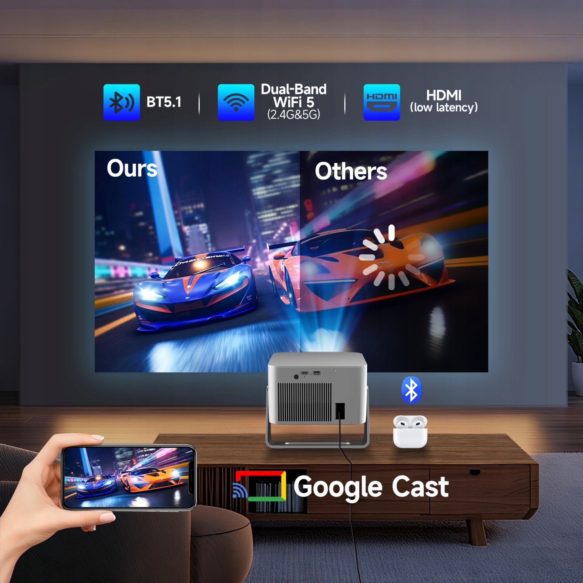 Magcubic FullHD 4K 1080p LED 650 ANSI GoogleTV VOD WiFi 5 Projector Brand Byintek