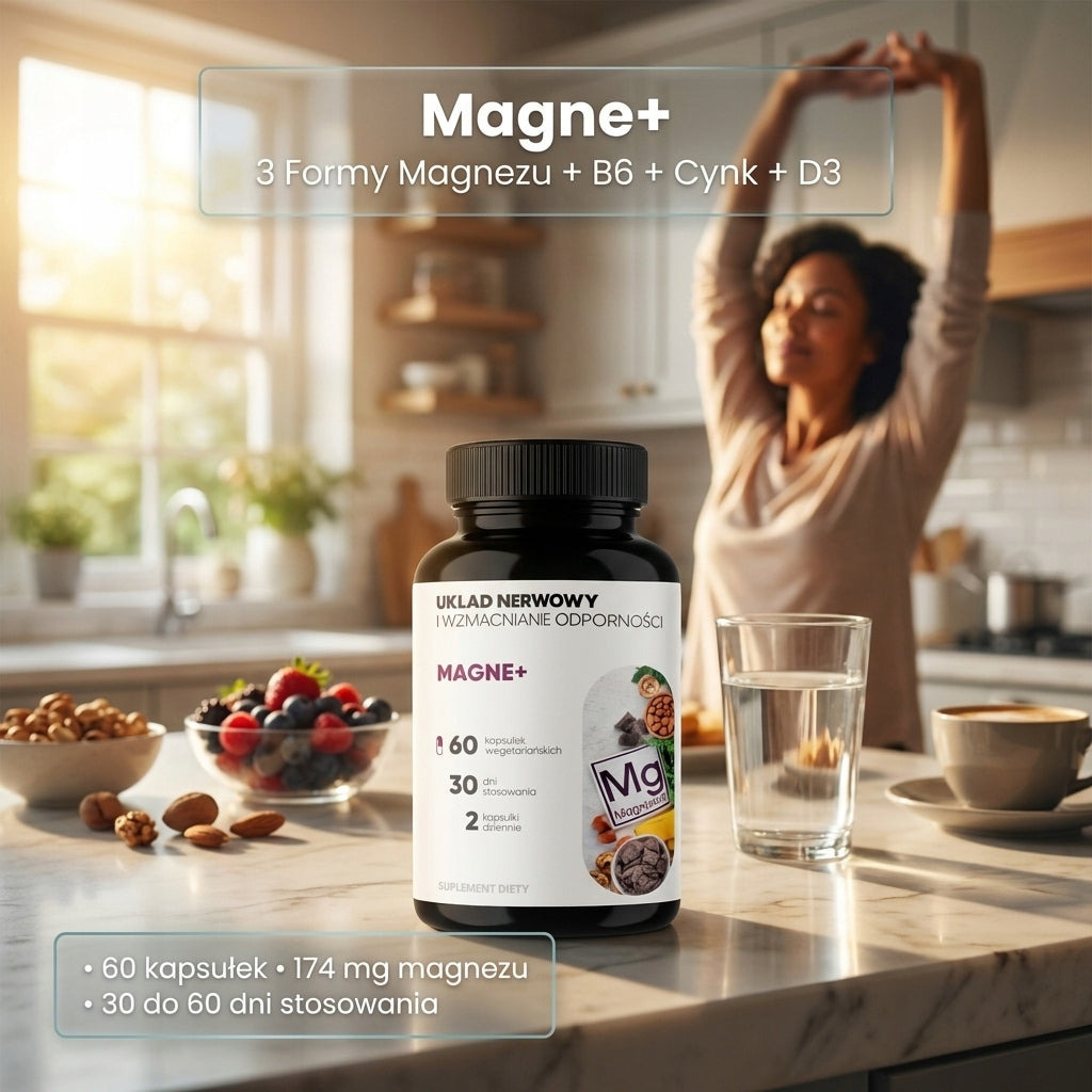 Magne+ 60 caps. for Stress, Sleep, Muscles, 3 Forms of Magnesium + B6 Zinc Viloway Packaging status original