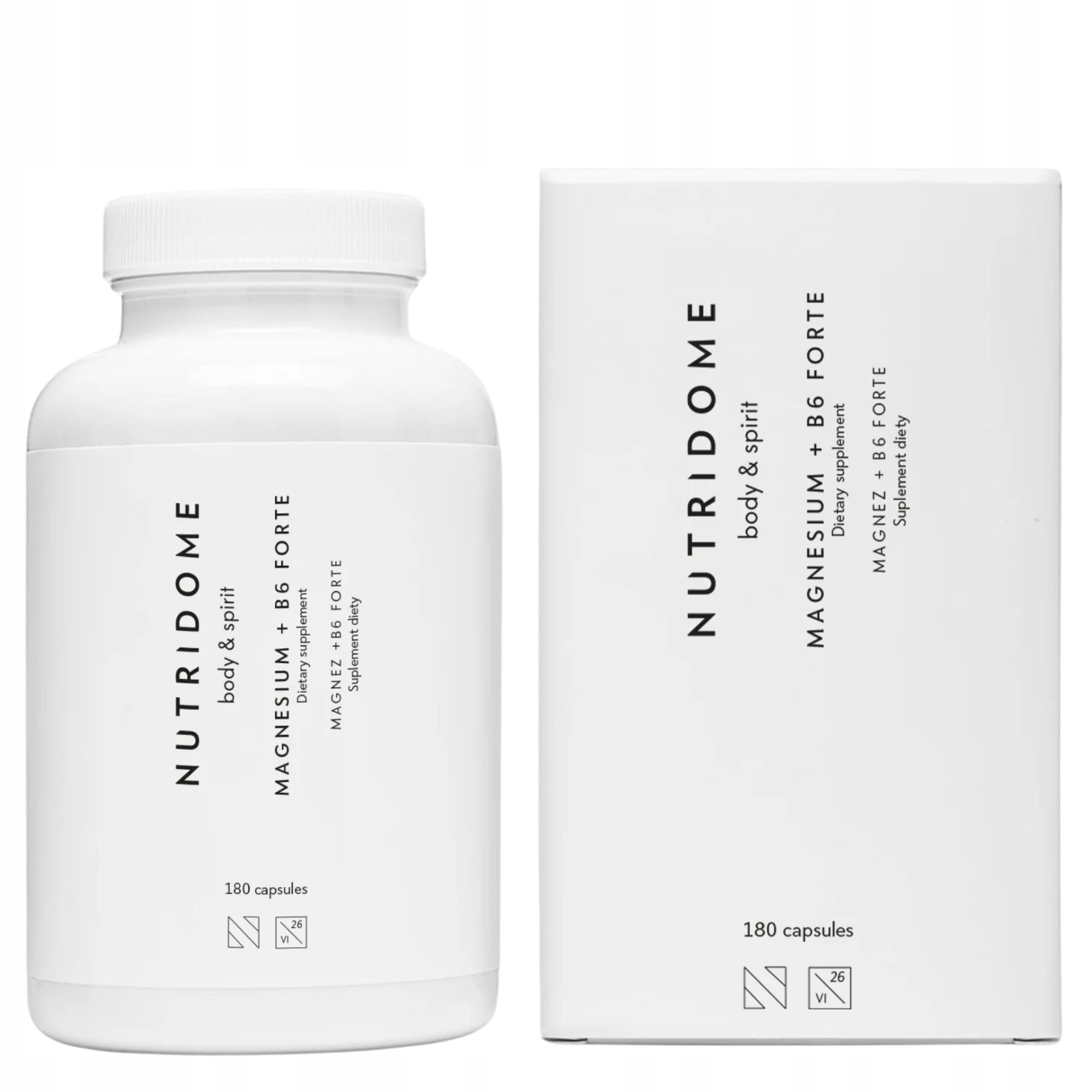 Magnesium B6 Forte 180 capsules supplement Nutridome MUSCLE SPASMS fatigue Medical device no