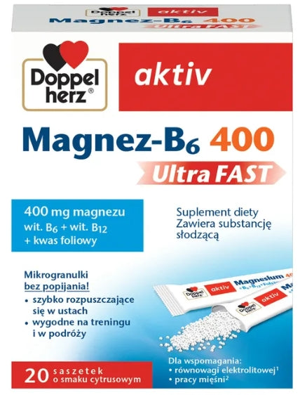 Magnesium B6 ULTRA FAST 400 mg without sugar gluten-free --1 sachet Manufacturer code 4009932571998