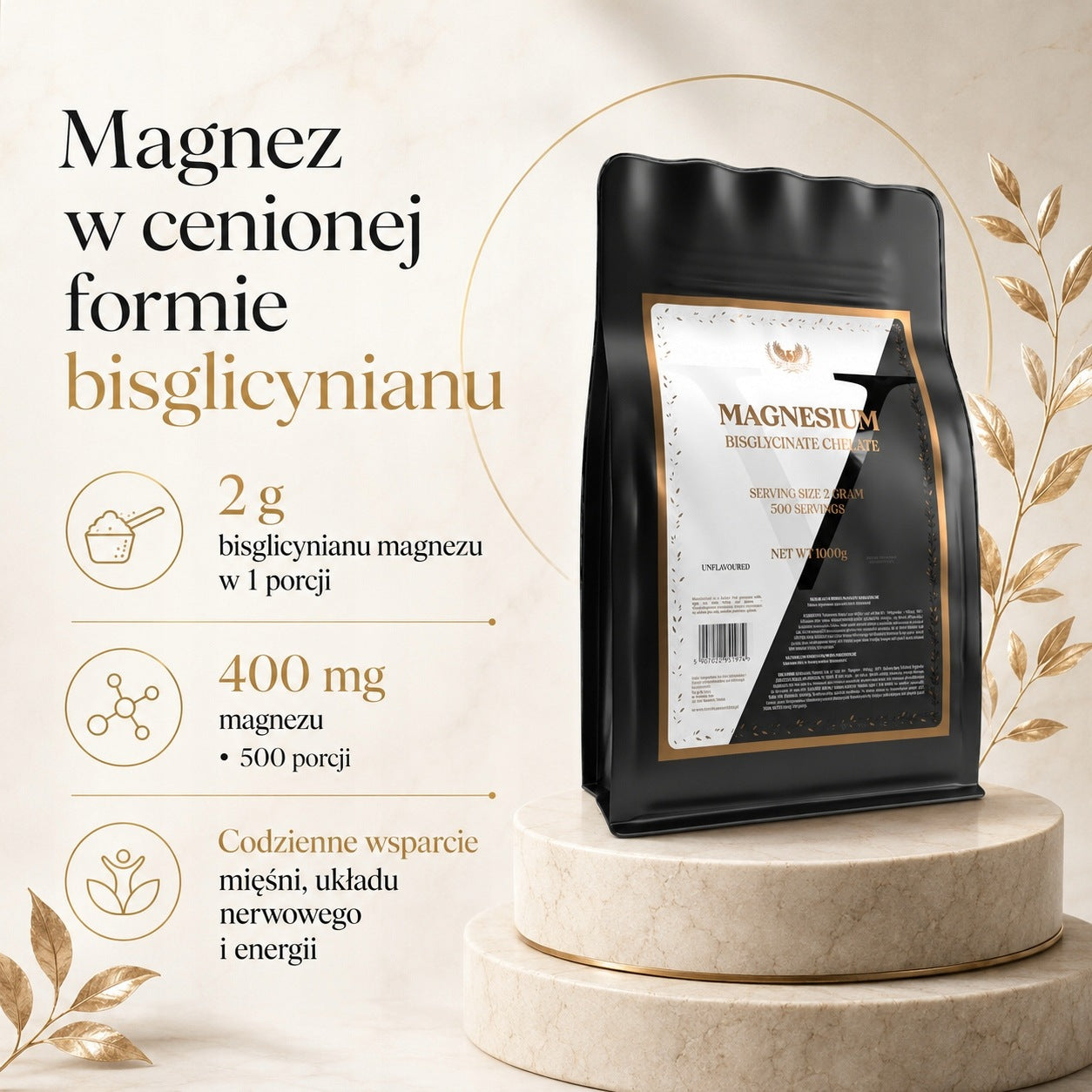 Magnesium Chelate 1000g Bisglycinate Magnesium Glycinate STRONG 1kg Victorious Packaging status original