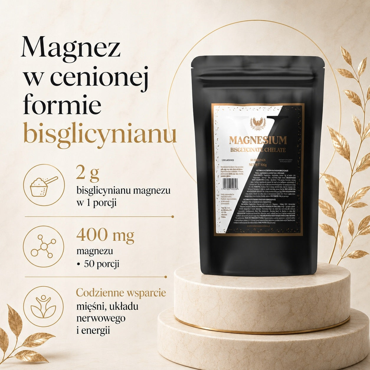 Magnesium Chelate 100g Bisglycinate Magnesium Glycinate STRONG Victorious Packaging status original