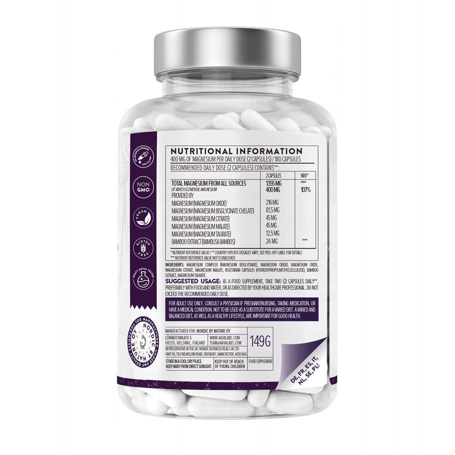 Magnesium Complex 5 Forms Fullnesium 425mg 180k Citrate Manufacturer code 012_PREMIUM_FULLNESIUM_LABEL_PL
