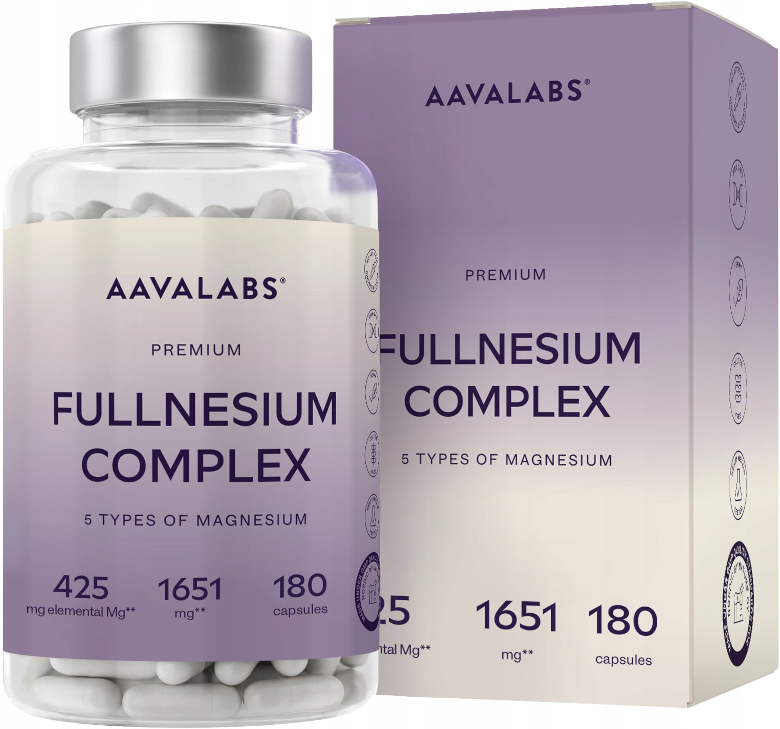 Magnesium Fullnesium 425mg Diglycinate Complex 5 Forms 180 kaps | Aavalabs