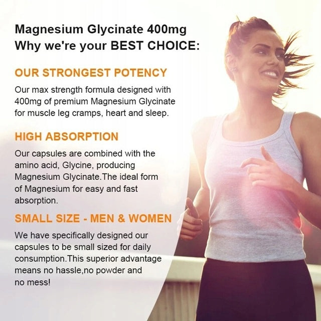 Magnesium Glycinate Capsules 400mg, Sleep, Muscle Support, Stress Relief... Packaging status original