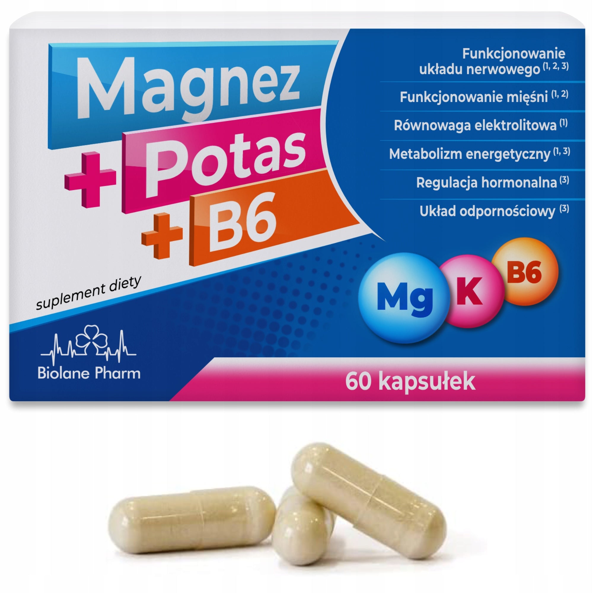 Magnesium Potassium Wit B6 60k Biolane Pharm Muscle Contractions Heart Energy Stress