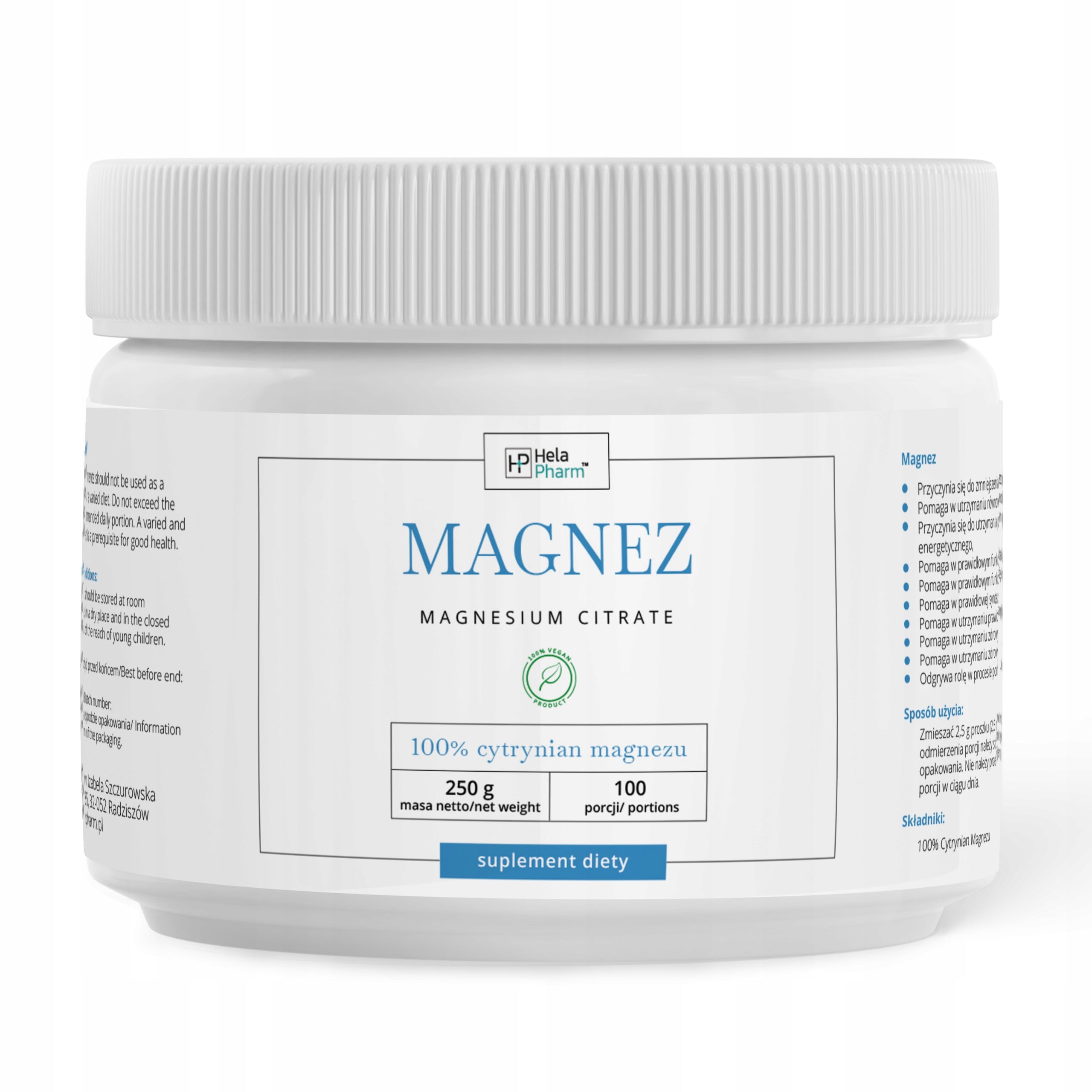 Magnesium Powder 100% Magnesium Citrate 250g VEGE EAN (GTIN) 5904506138432