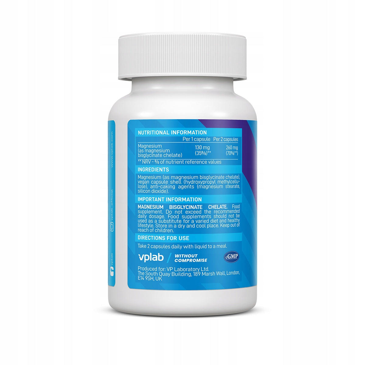Magnesium VPLab Magnesium Bisglycinate Chelate 260mg 60 Capsules for Muscle Nerves Manufacturer code VP63634