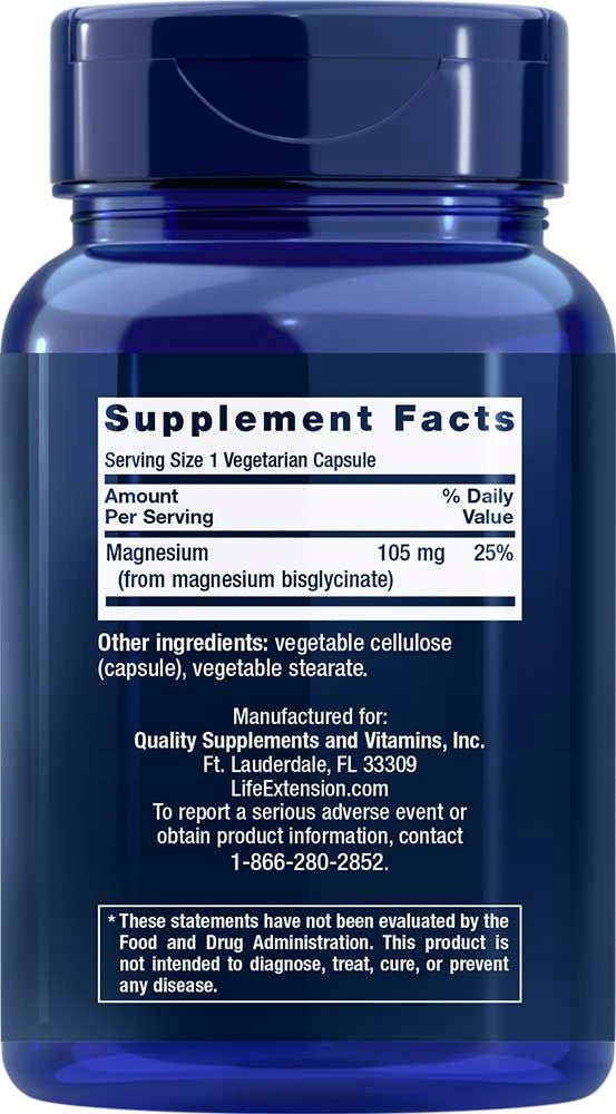 Magnesium glycinate Life Extension 90 vegetarian capsules Packaging status original