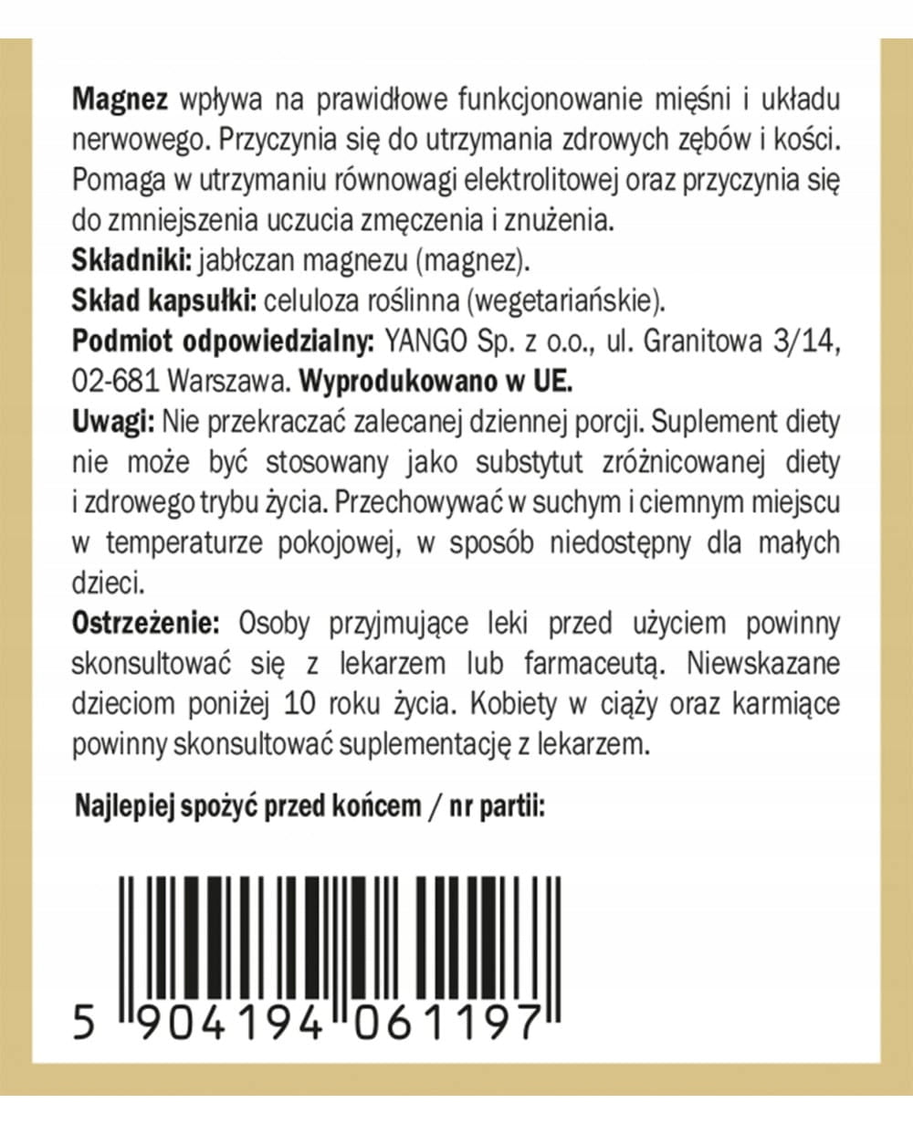 Magnesium malate - Yango - 90 kaps - Memory - Nervous system Name other