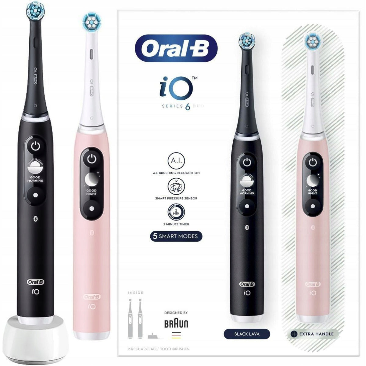 Magnetic Toothbrushes Oral-B iO Series 6 Two Pack Black and Pink