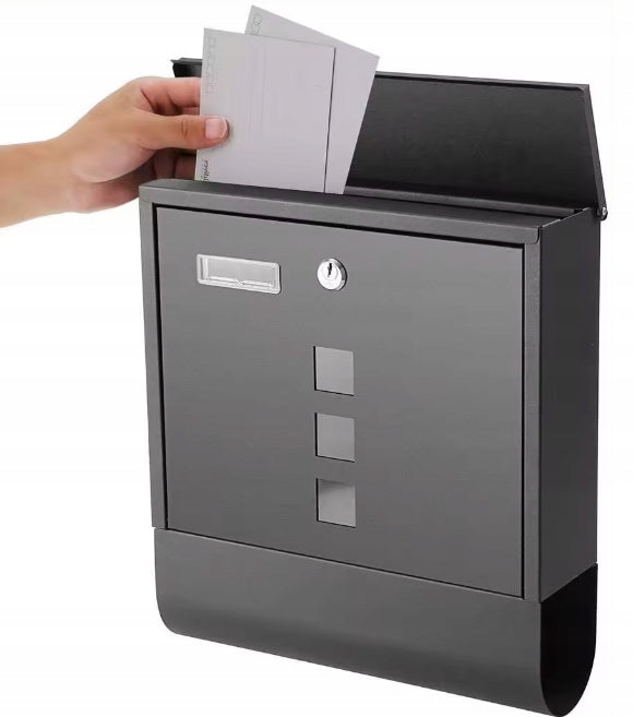 Mailbox for home newspaper Grey, 300x100x340mm steel Packaging status original