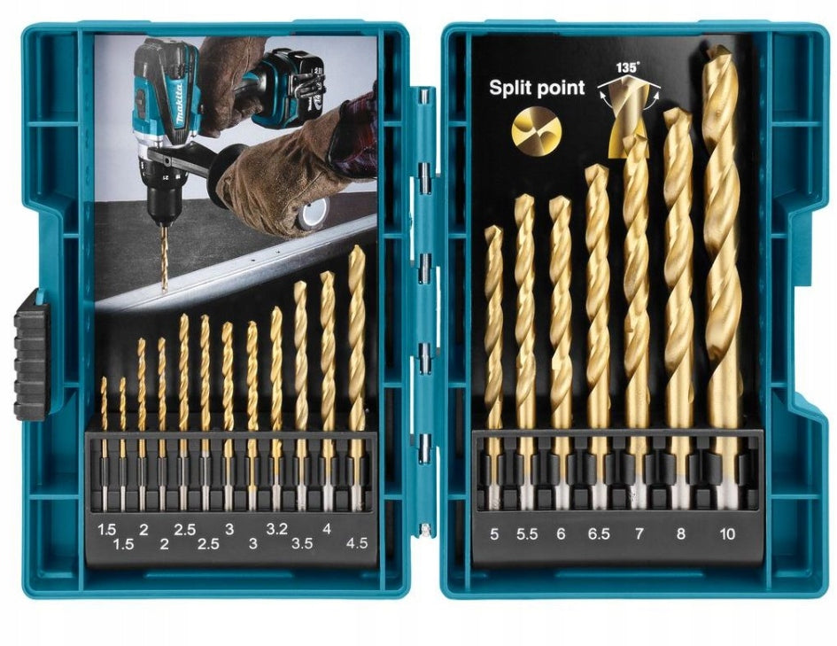 Makita Set of Solid HSS-TIN Drill Bits for Metal 19 pcs DIN 338 1,5-10mm Packaging status original