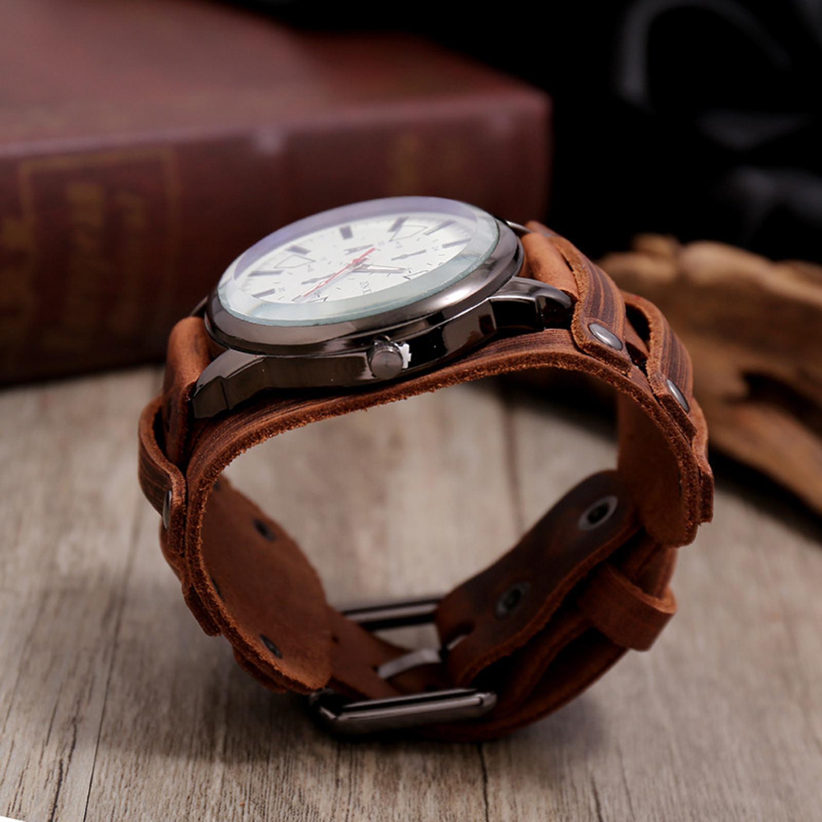 Male Retro Punk Pointer Watch Leather Brown Brand no brand