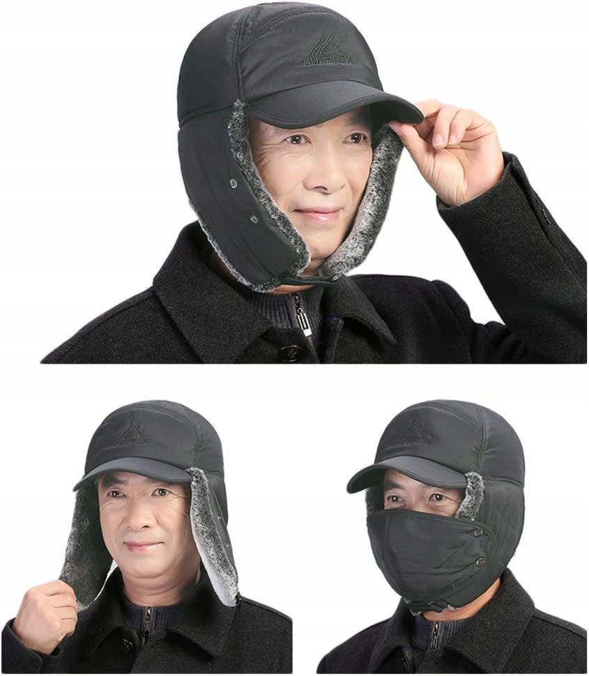 Man Chapka Winter Hat Cotton Russian Trapper Color white