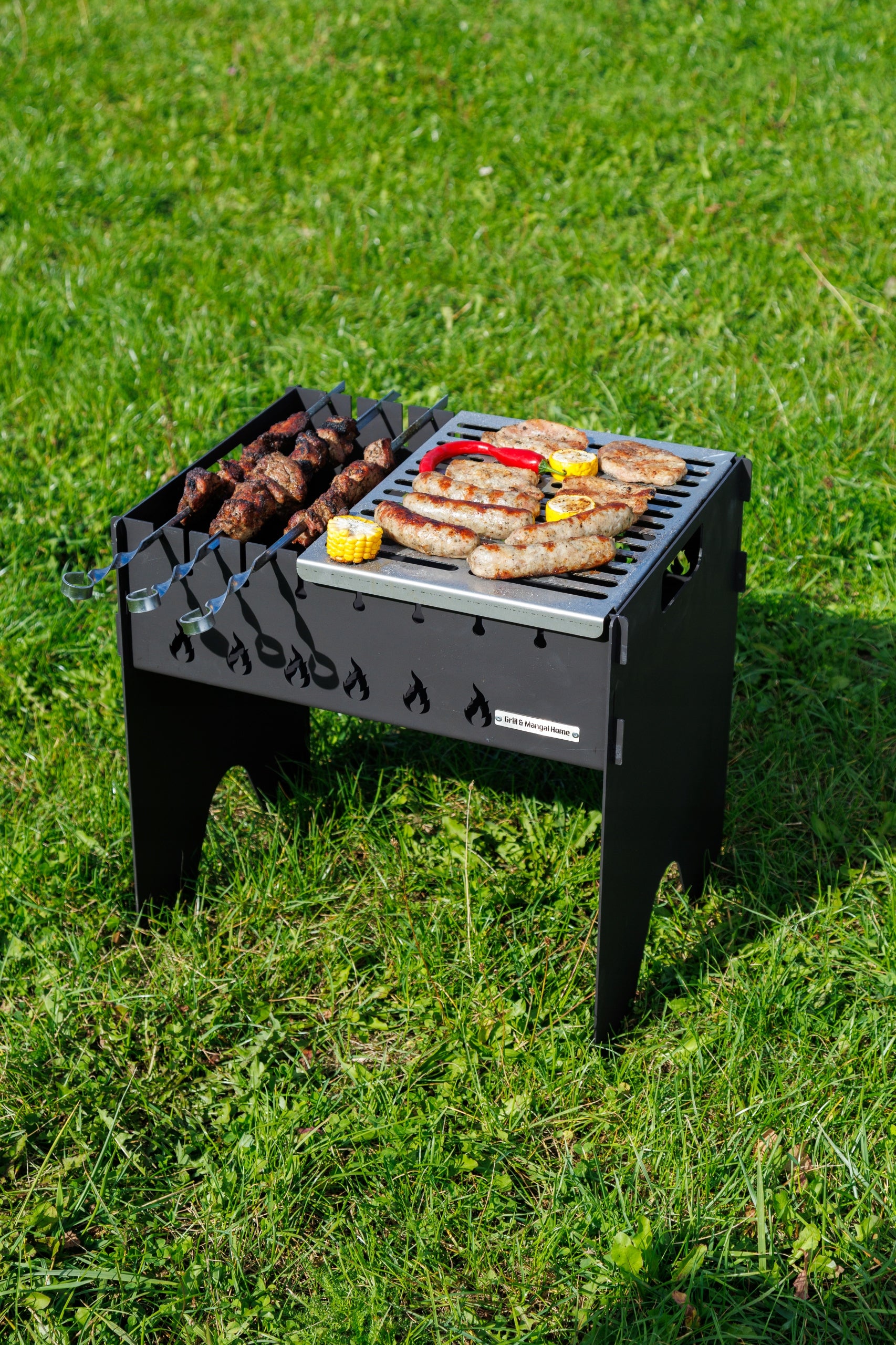 Mangal Grill For 8 Skewer Carbon Metal 2,5mm Multifunctional Compact Grill depth 15 cm
