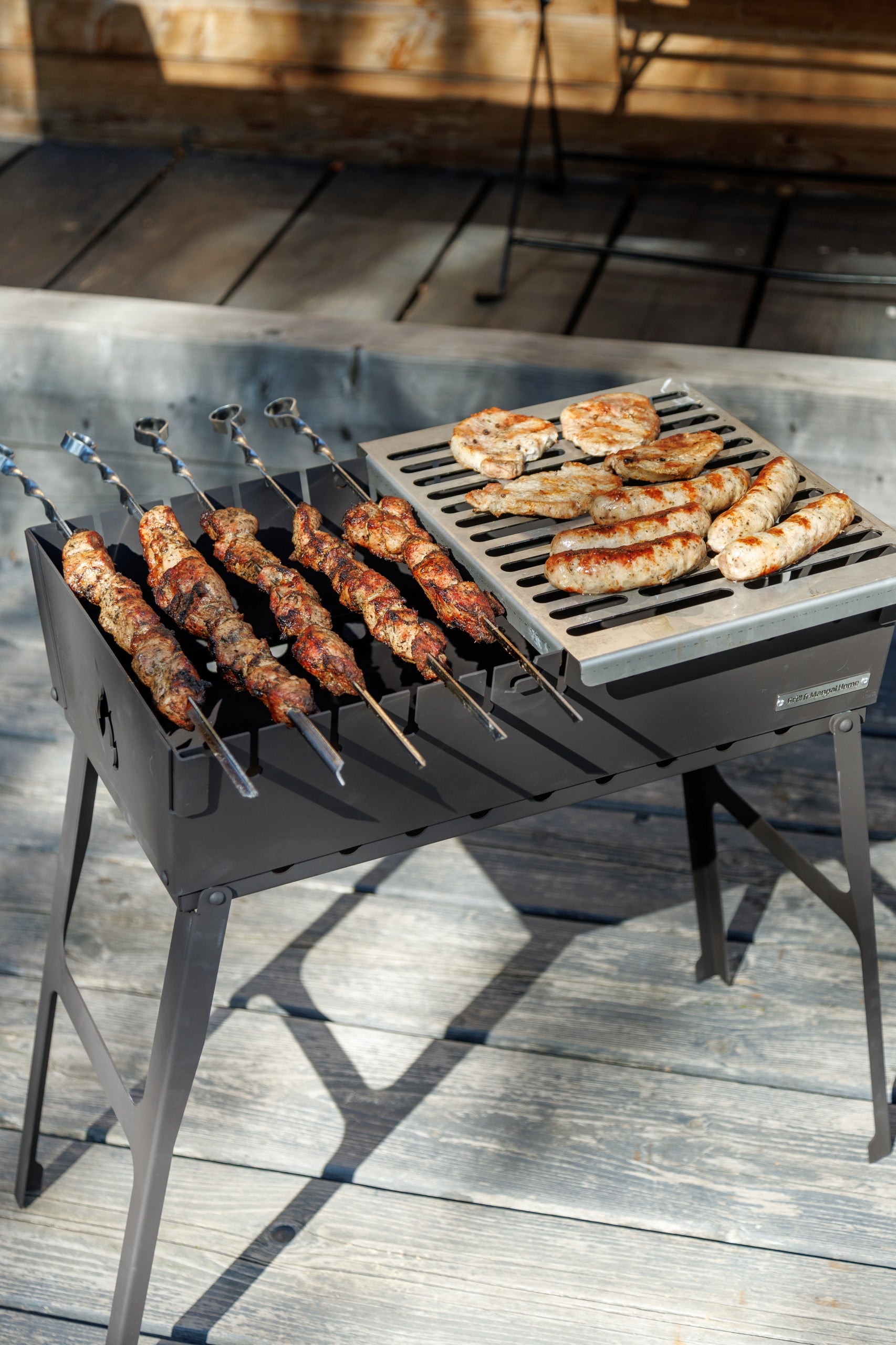 Mangal Grill Suitcase For 8 Skewer Folding Carbon Metal 2mm Solid Grill height 52 cm