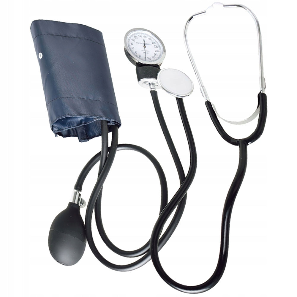 Manual Aneroid Blood Pressure Monitor + Stethoscope + Shoulder Cuff + Case