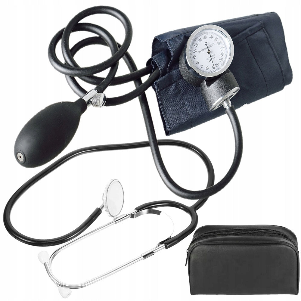 Manual Aneroid Blood Pressure Monitor With Stethoscope + Shoulder Cuff + Case