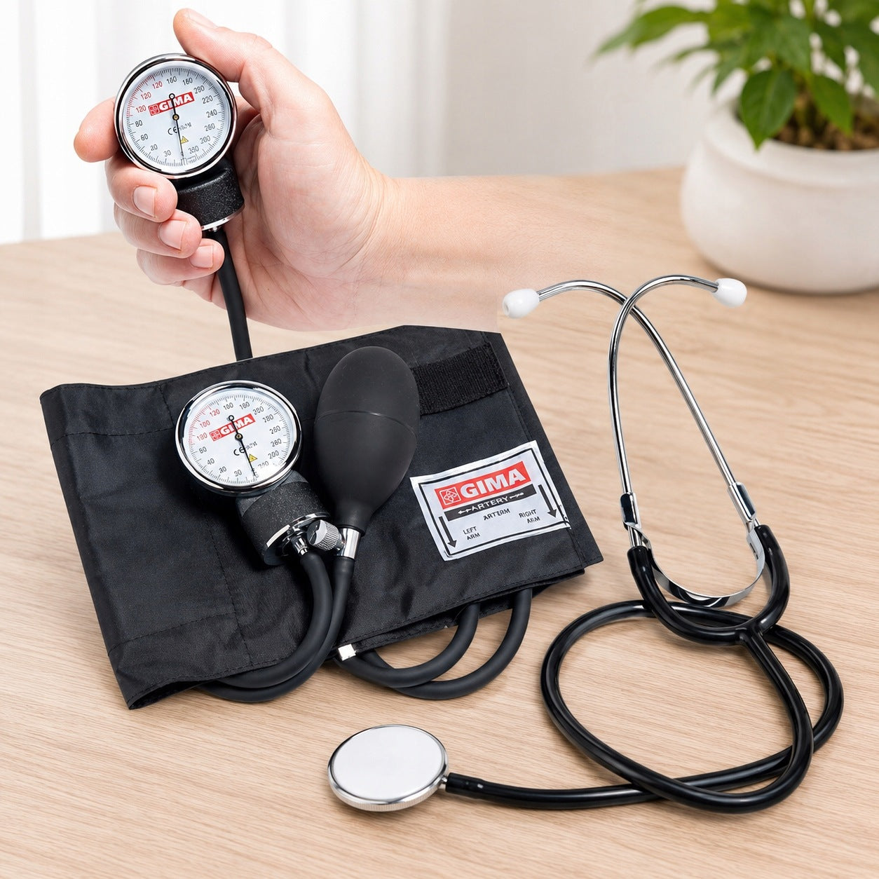 Manual Clock Blood Pressure Monitor with Stethoscope Italian GIMA YTON + Case Medical device no