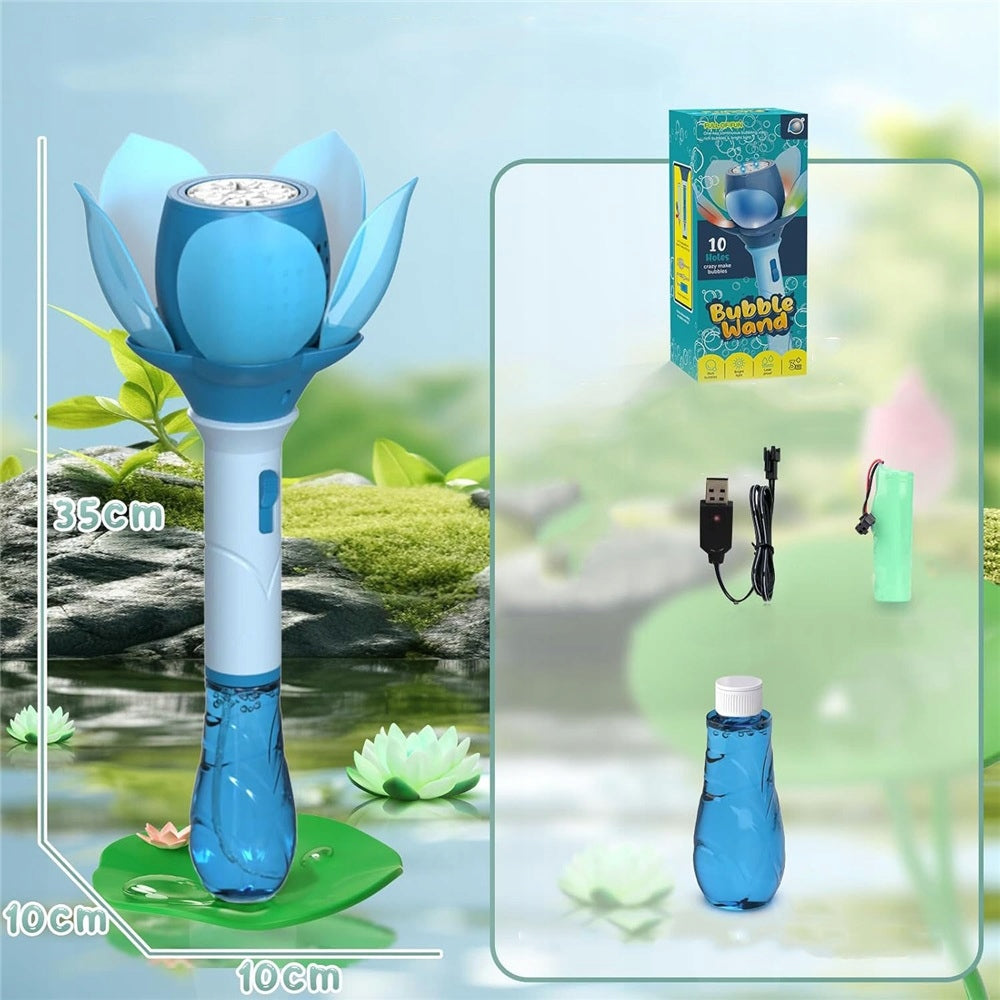 Manual Lotus Shaped Bubble Machine With Backlight+Bubble Liquid Packaging status original