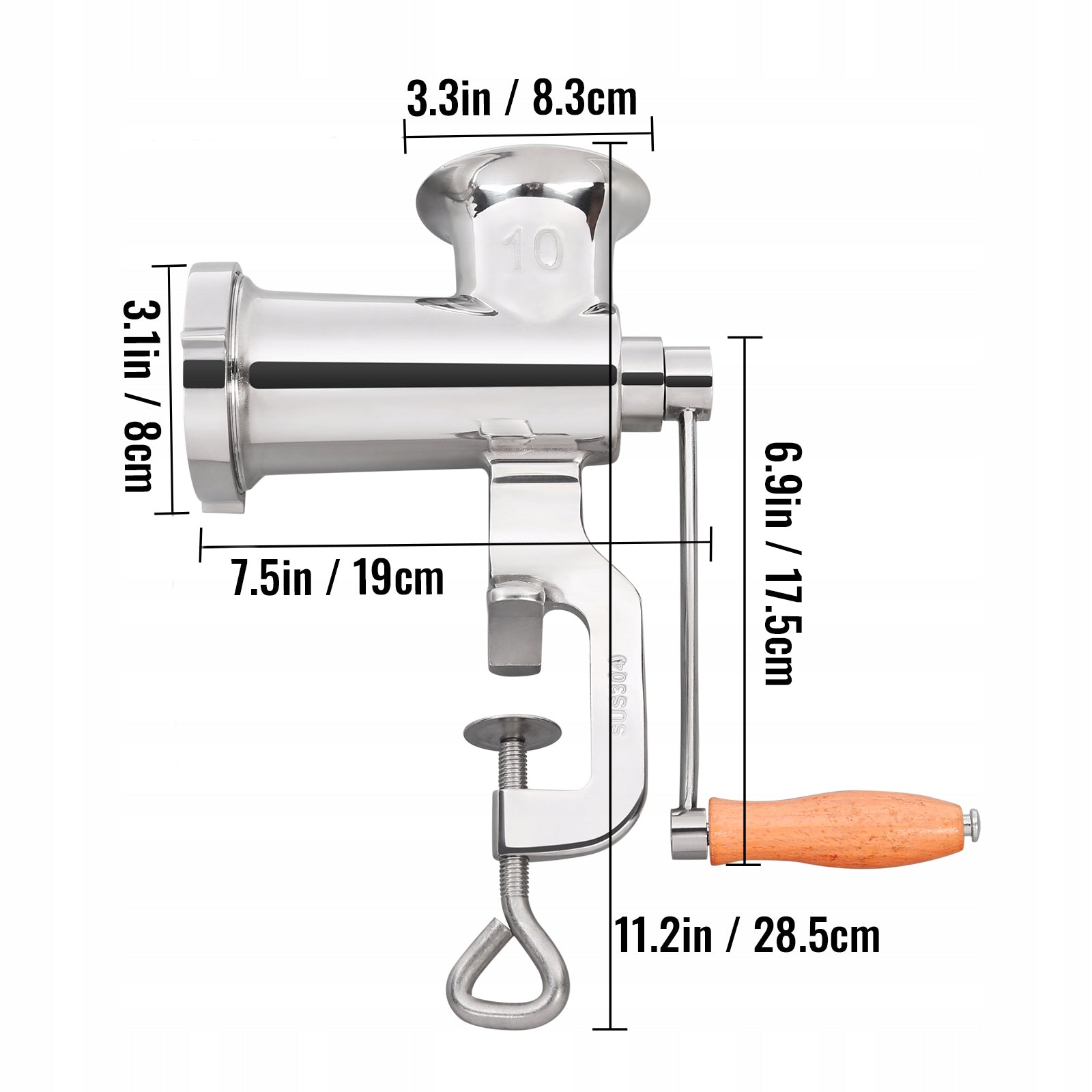 Manual Meat Grinder Stainless Steel Hand Operated 2 Plates Sausage Stuffer Packaging status original