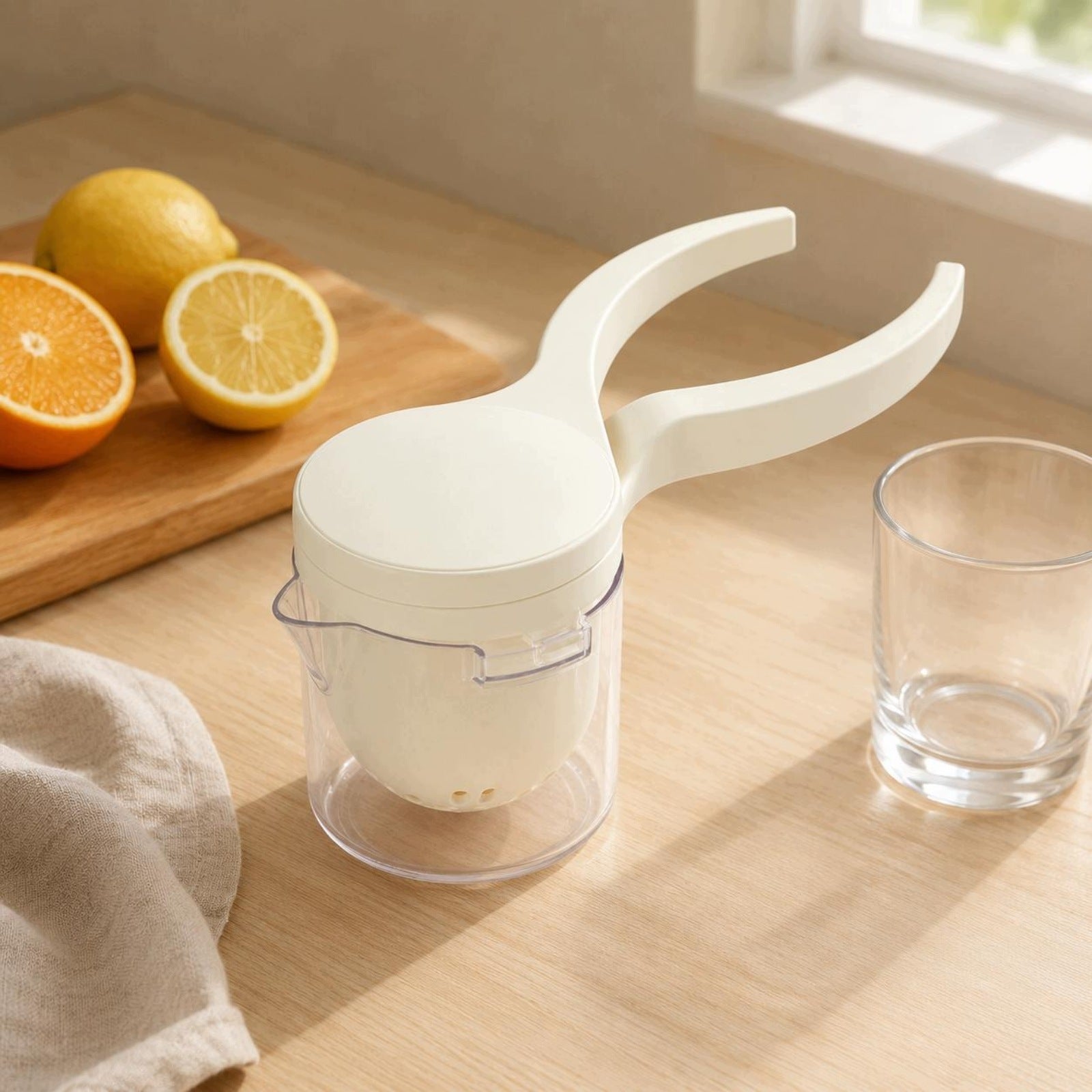 Manual Spiral Juicer Two Lever Handles Screw Press Juicer Transparent Cup Packaging status original