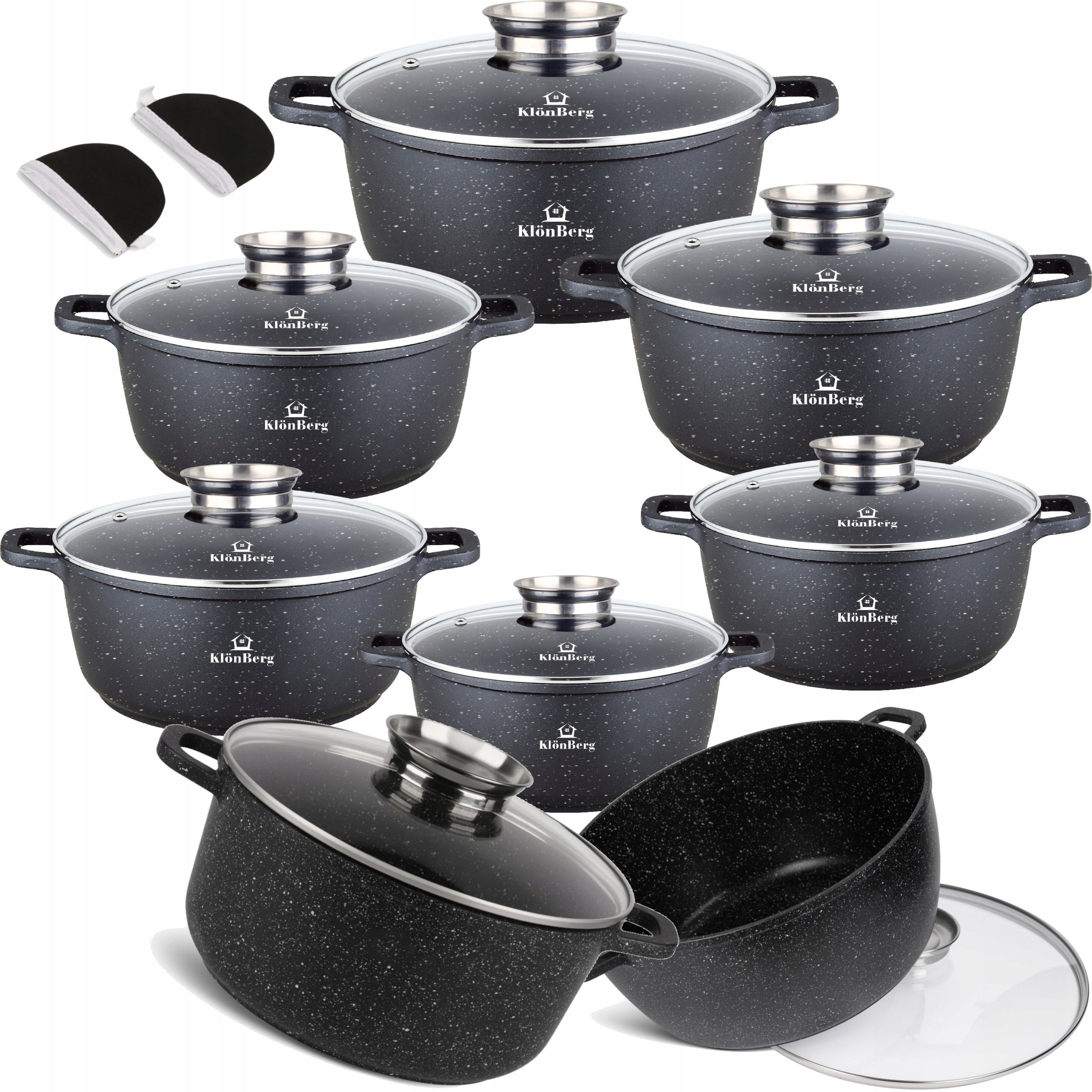 Marble Pots Set of 12 elements KlönBerg - gas pots for induction Manufacturer code Zestaw Garnków Marmurowych Czarne KB-4021