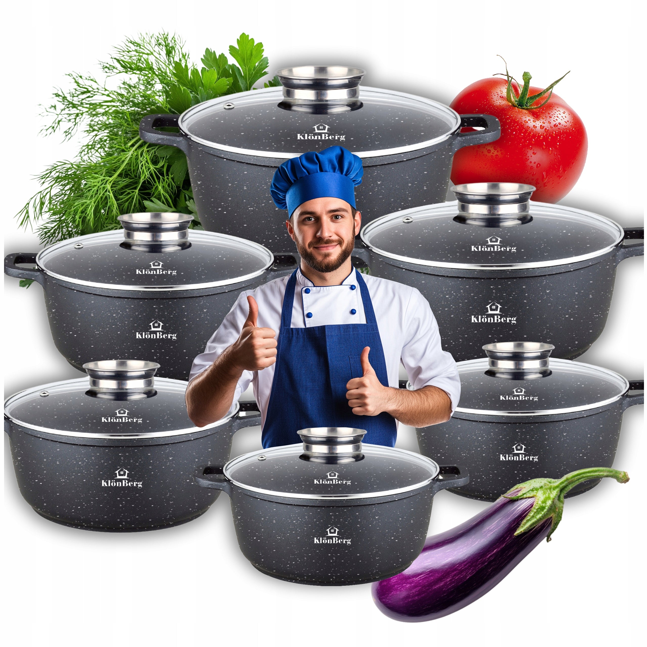Marble Pots Set of 12 elements KlönBerg - gas pots for induction Packaging status original
